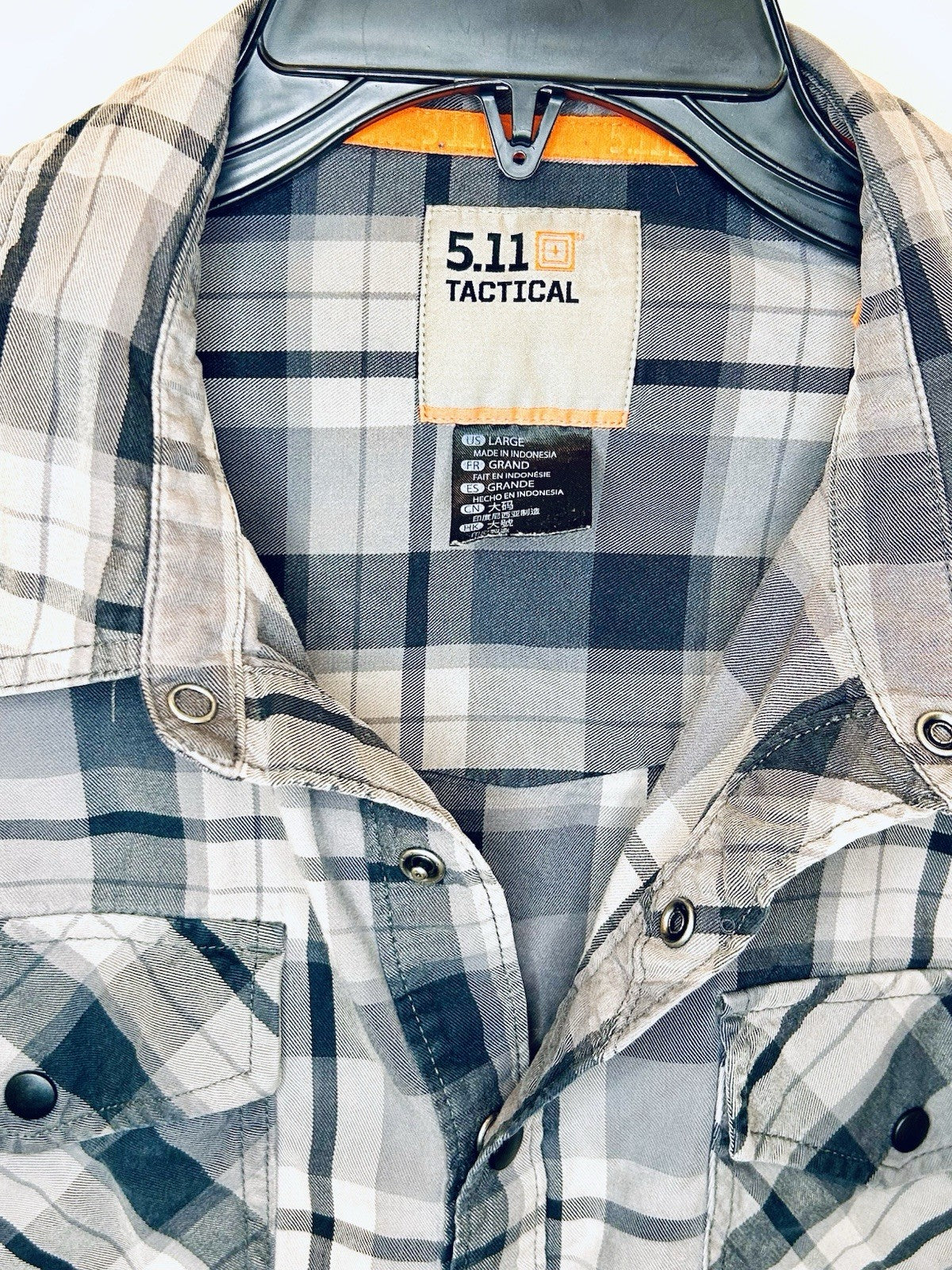 5.11 Tactical Mens Gunner Plaid Shirt Large Blue/White Long Sleeve Cotton Snap