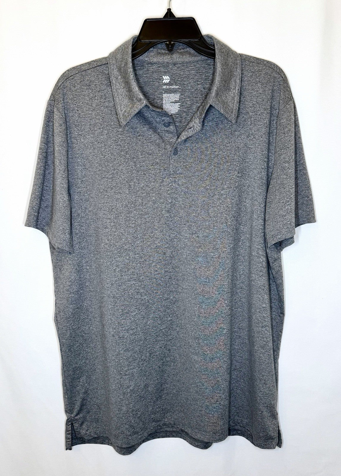 All in Motion Casual Polo Shirt Mens Large Gray Knit Short Sleeve Rayon Blend
