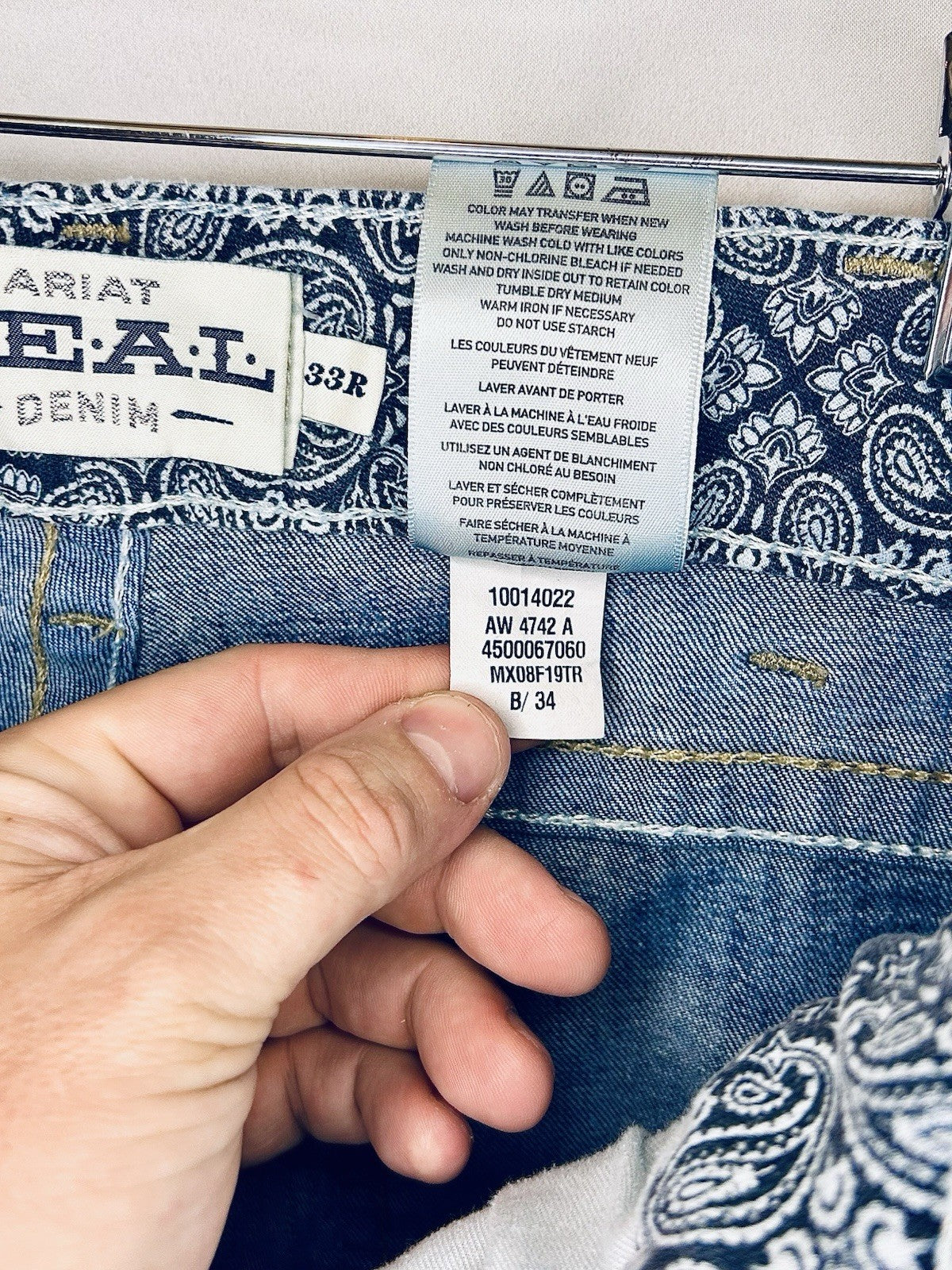 Ariat Real Jeans Women's 33R Blue Denim Mid Rise Bootcut Marine Entwined Stitch