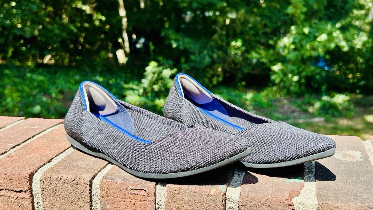 Rothys The Point Ballet Flats Womens W7 Black Knit Fabric Casual Comfort Shoes