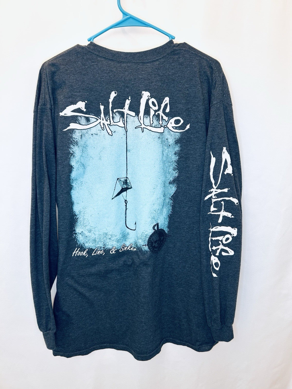 Salt Life Graphic T-shirt Mens XL Cotton Grey Long Sleeve | Hook, Line, Sinker