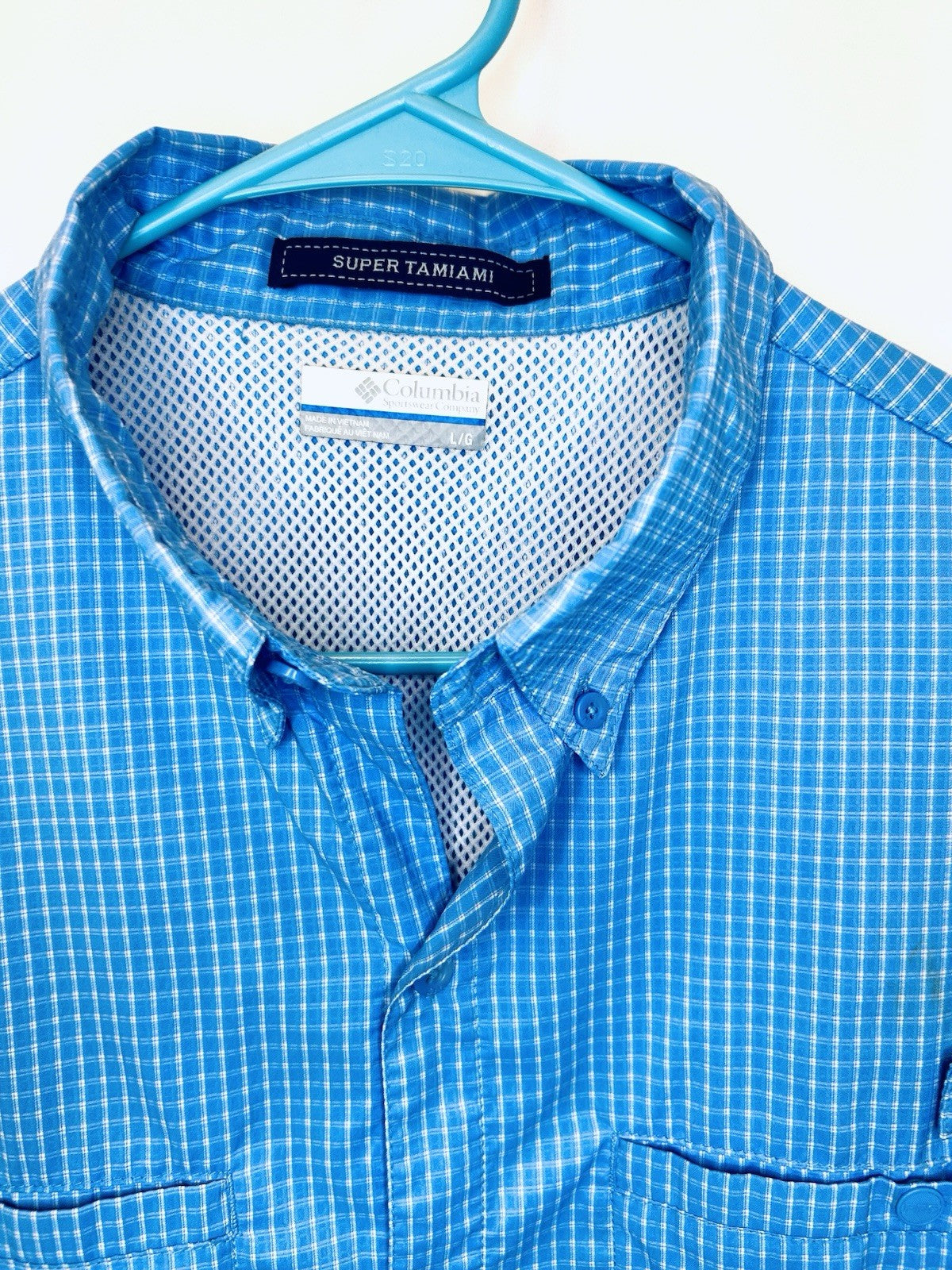 Columbia Super Tamiami Shirt Men's Large Blue PFG Vented Button Down Omni Shade