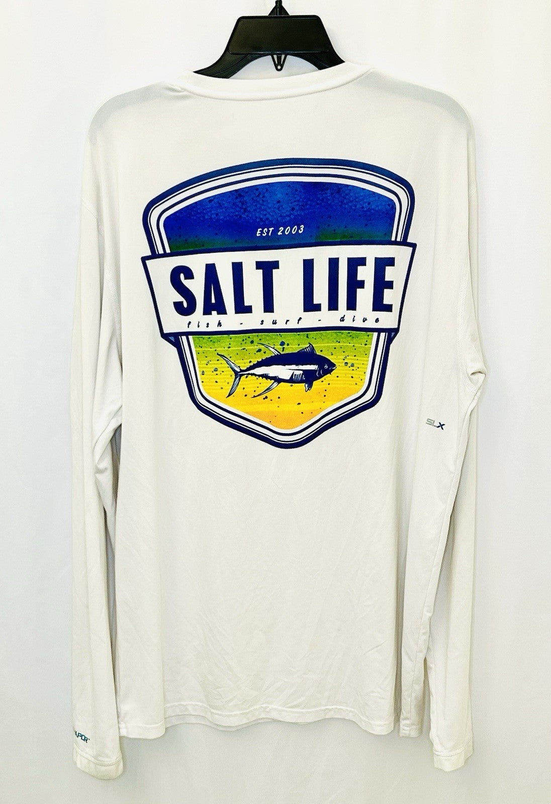 SALT LIFE SLX UVapor LS White Graphic Print Fishing/Outdoor Shirt Size XL