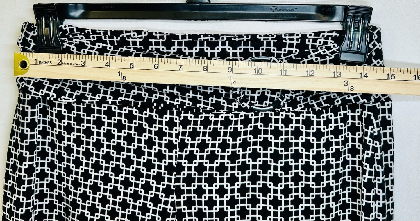 Robert Louis Stretchy Pants Black/White Geometric Size M Pull On Wide Leg