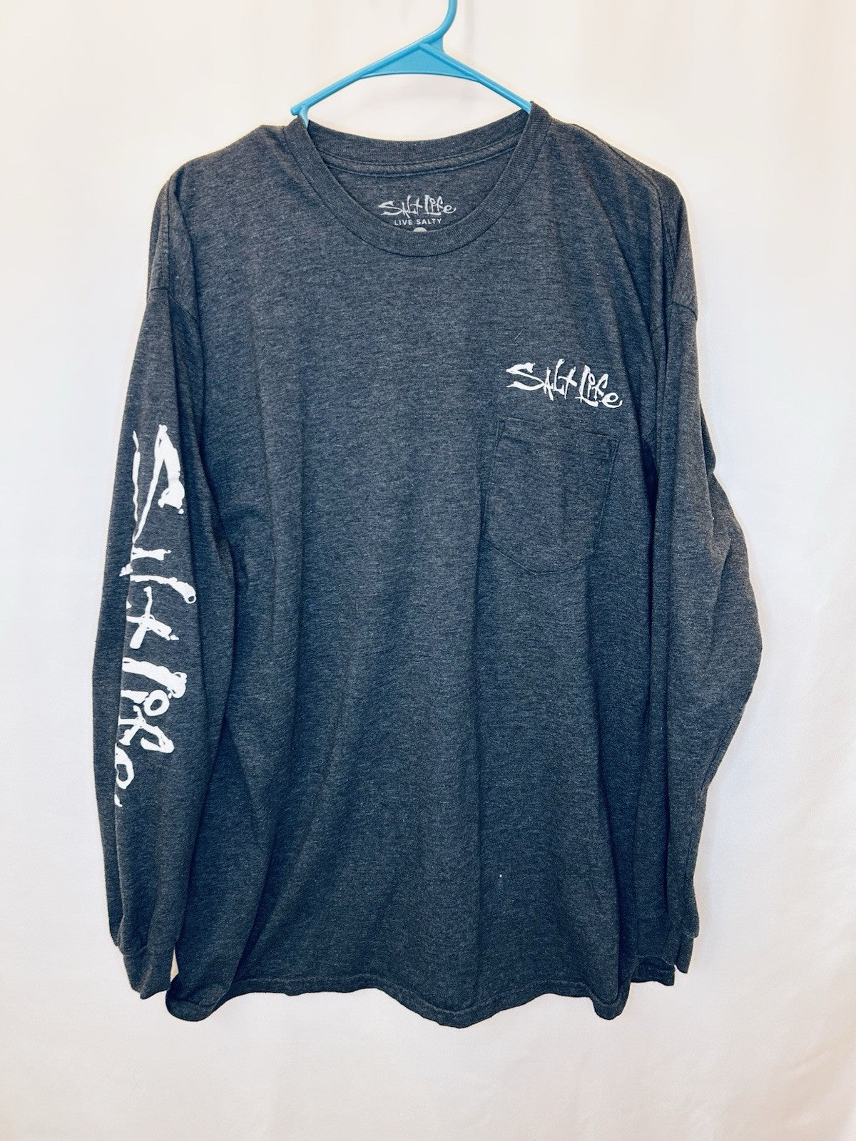 Salt Life Graphic T-shirt Mens XL Cotton Grey Long Sleeve | Hook, Line, Sinker