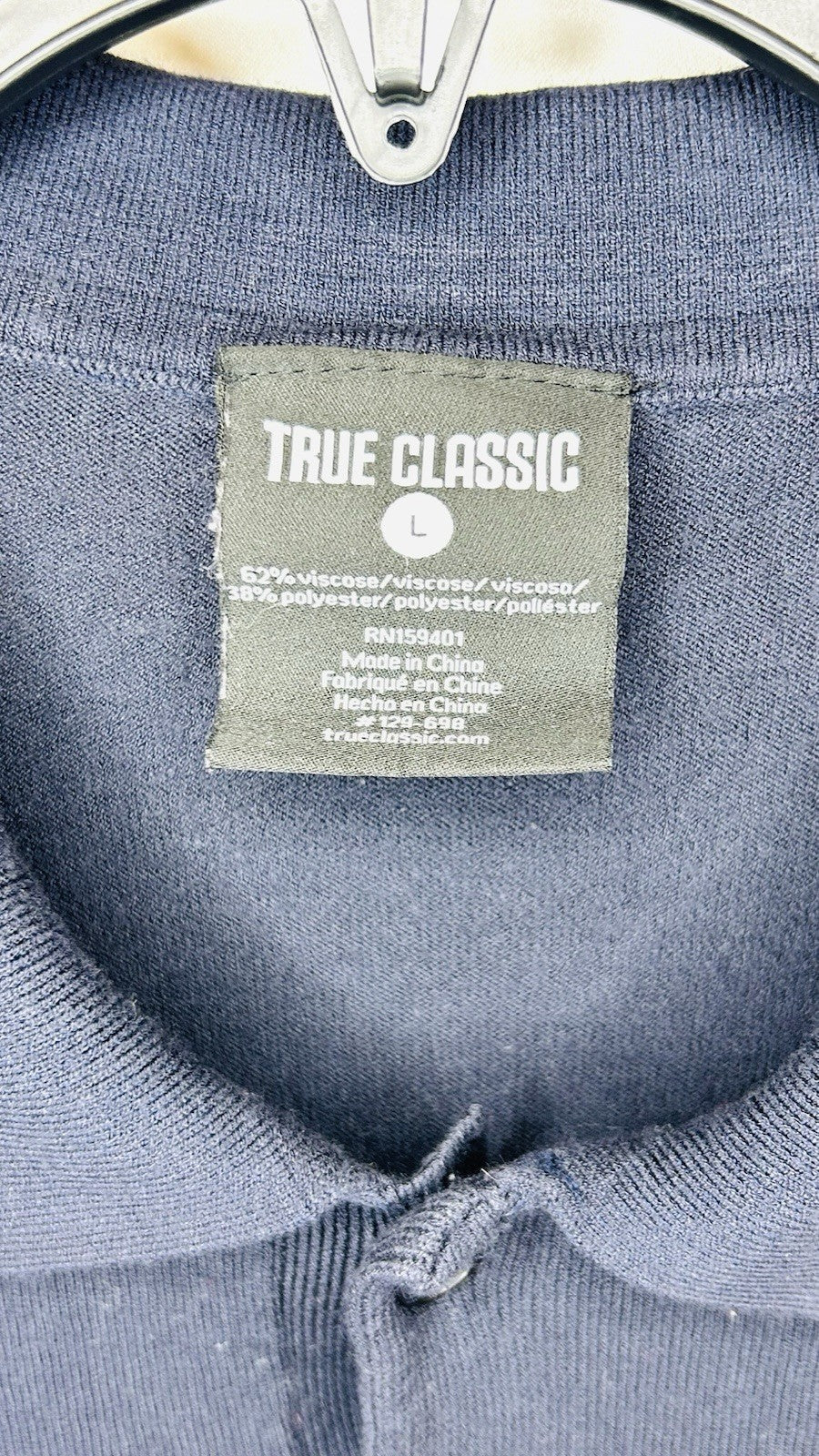 True Classic Men’s L Dark Navy Blue Short Sleeve Ultra-Soft Fitted Classic Polo
