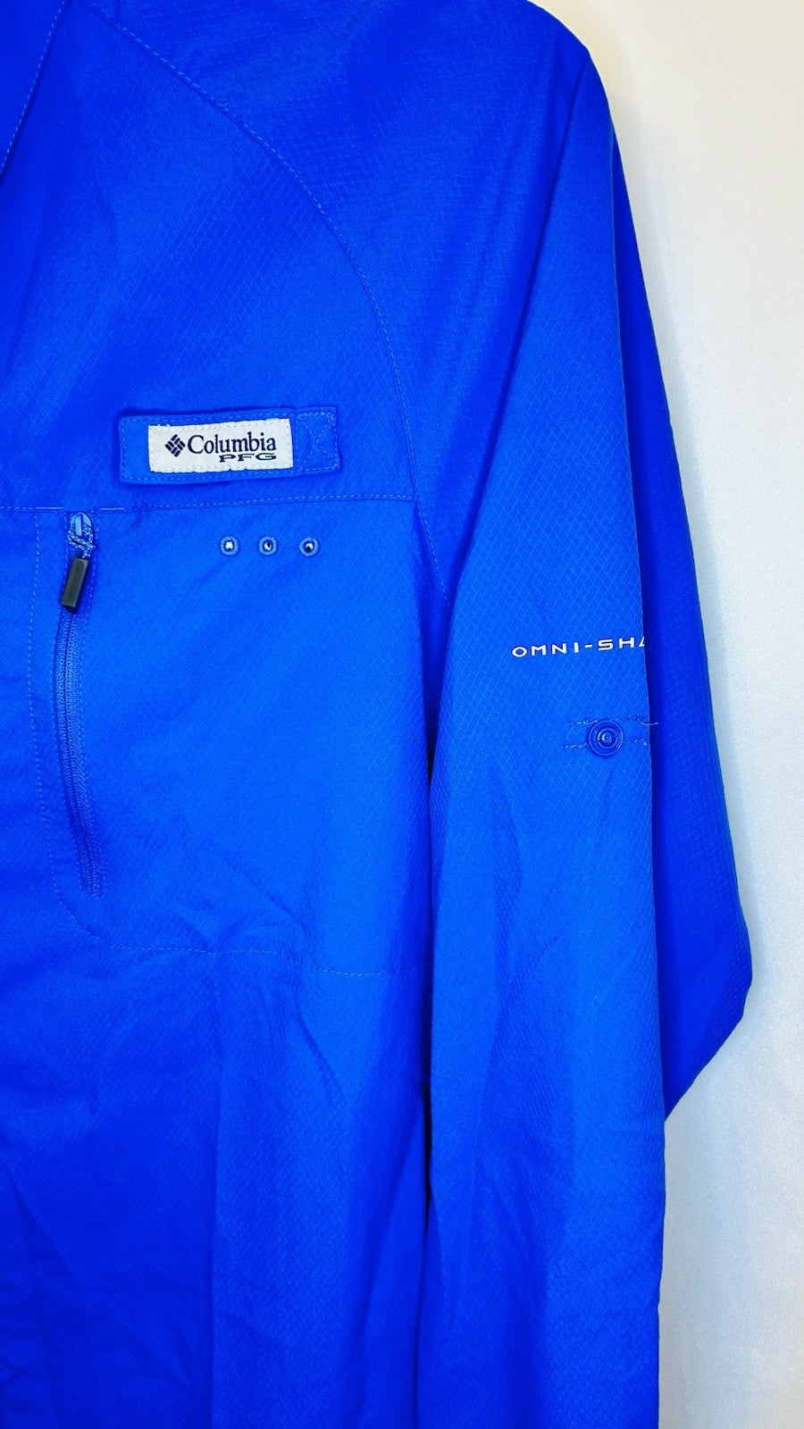 Columbia PFG Performance Fishing Shirt Small Omni-Shade L/S Button Up Blue