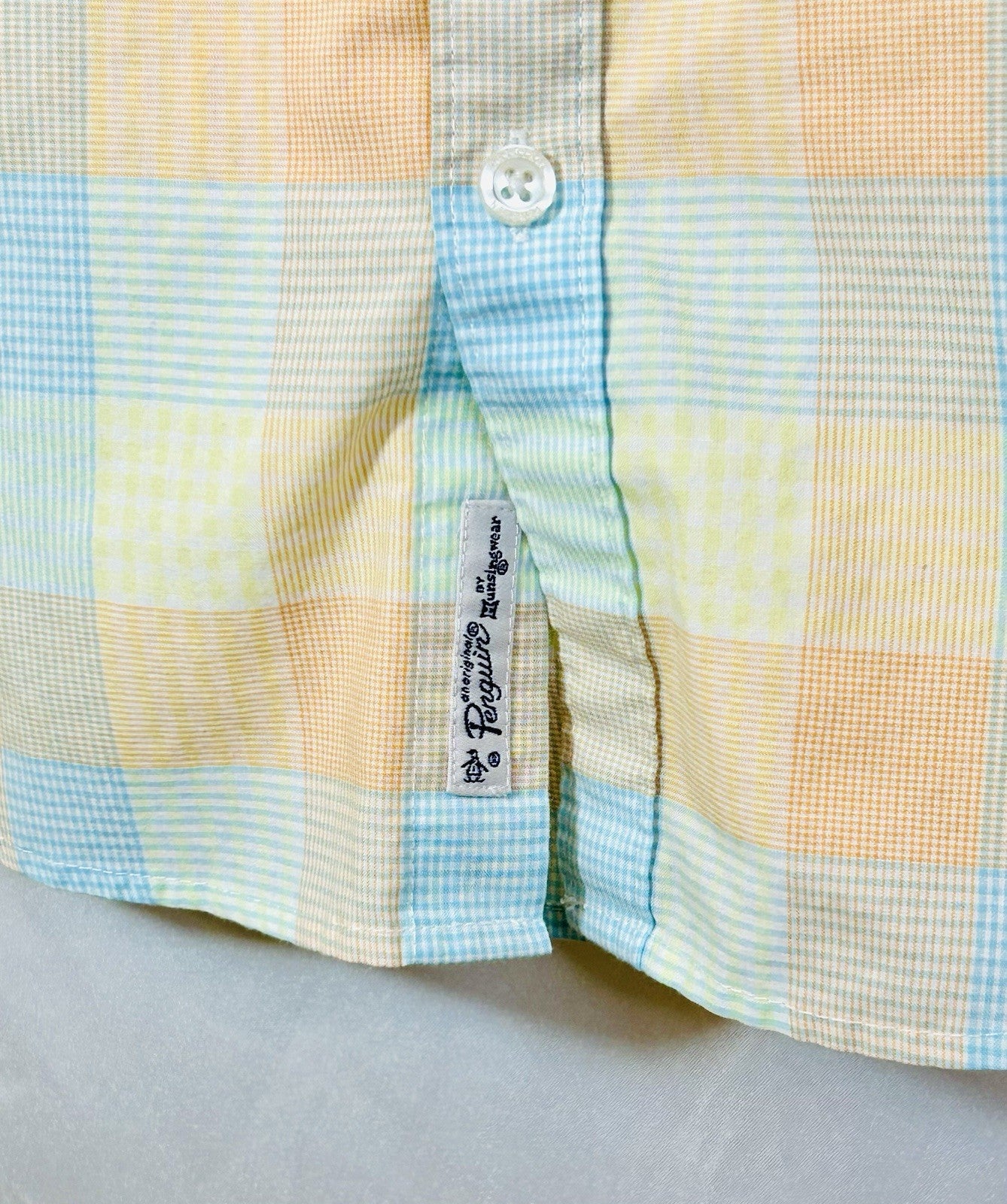 Men's PENGUIN Multicolored Plaid Cotton Short Sleeve Button Up Shirt Size Large