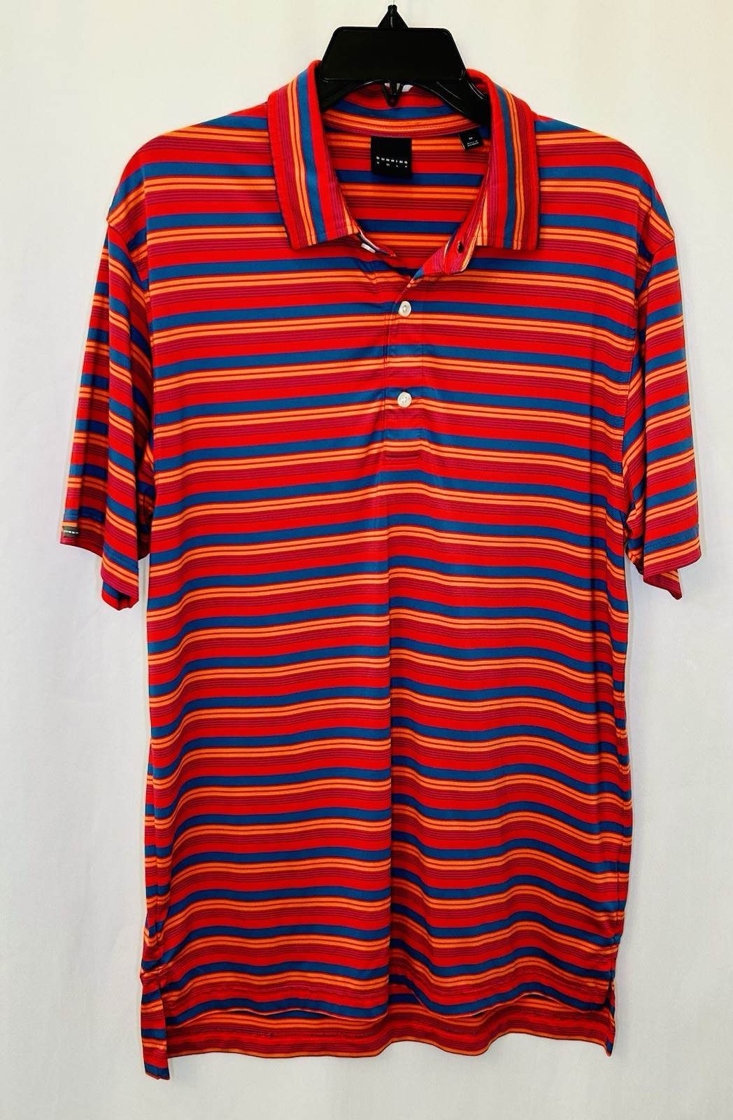 DUNNING Mens Short Sleeve Blue Red Orange Striped Polo Golf Shirt SZ Medium