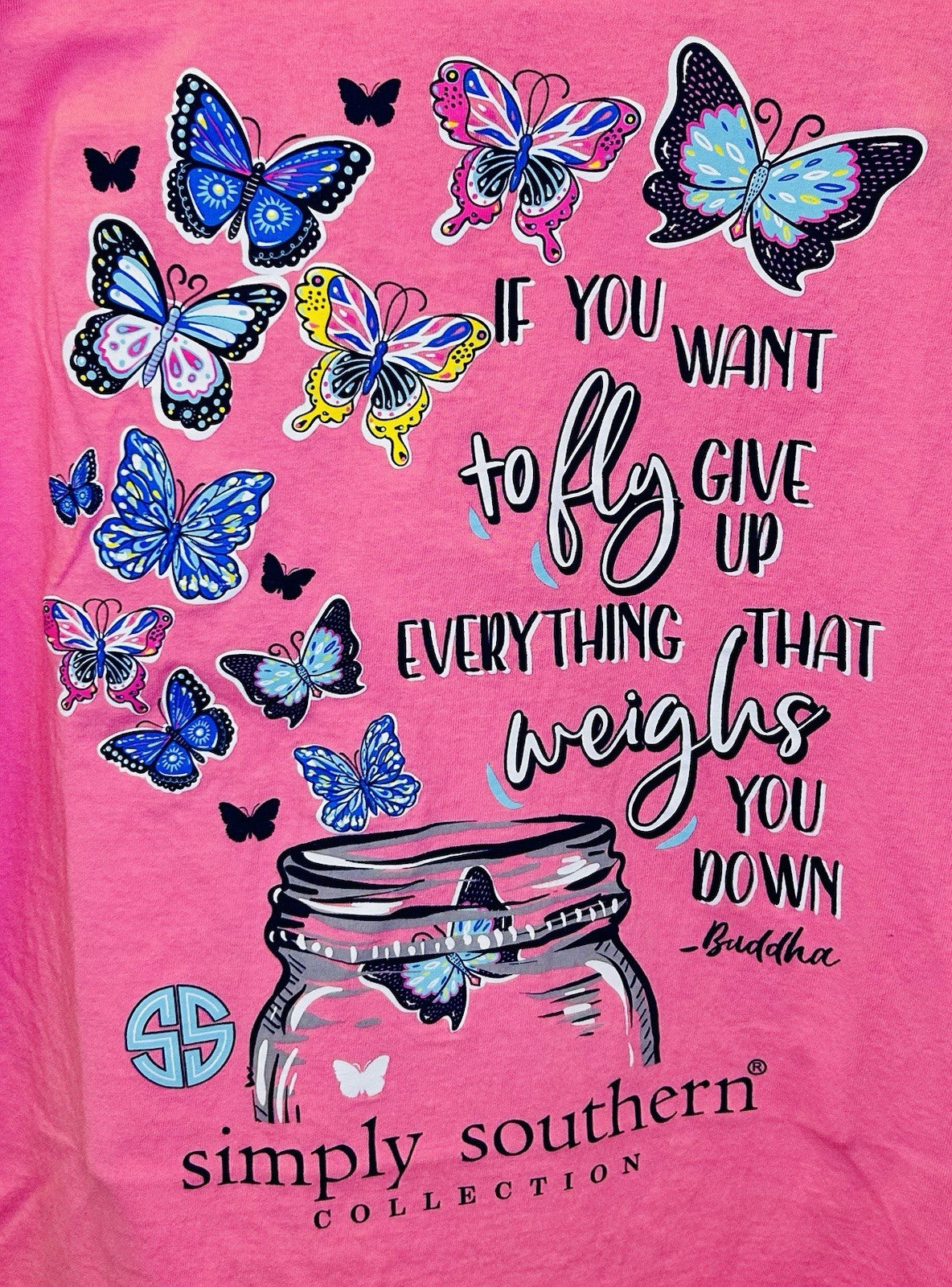 Simply Southern - If You Want To Fly Butterfly Shirt - Women’s Large / Pink