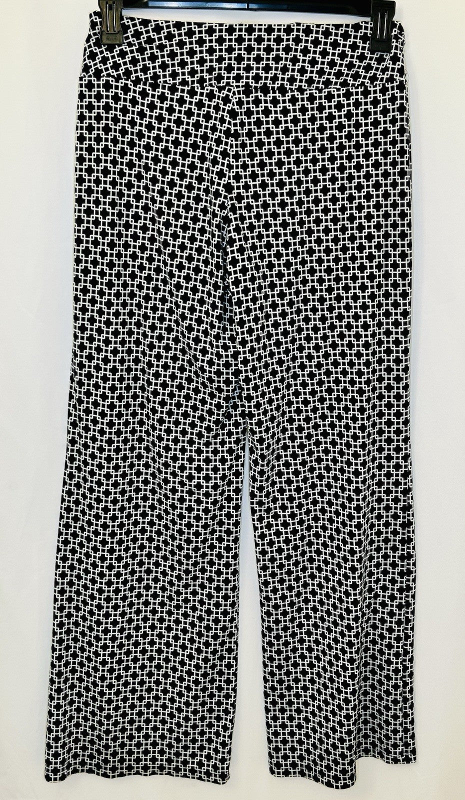 Robert Louis Stretchy Pants Black/White Geometric Size M Pull On Wide Leg