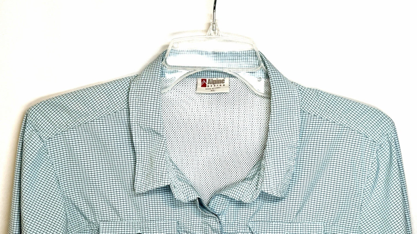 Alpine Design Women's Active Long Sleeve Top Hidden Button Blue Shirt XL