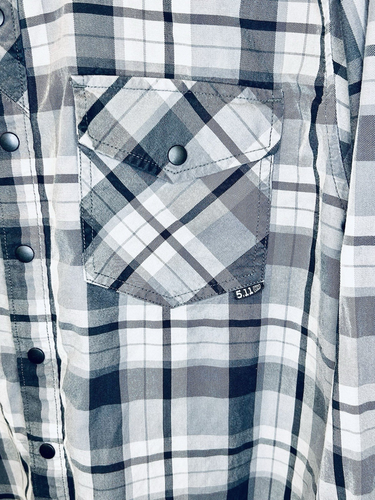 5.11 Tactical Mens Gunner Plaid Shirt Large Blue/White Long Sleeve Cotton Snap