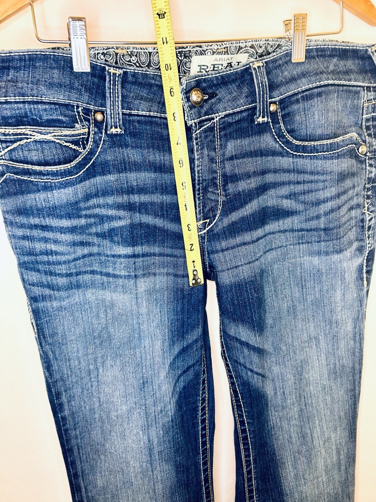 Ariat Real Jeans Women's 33R Blue Denim Mid Rise Bootcut Marine Entwined Stitch