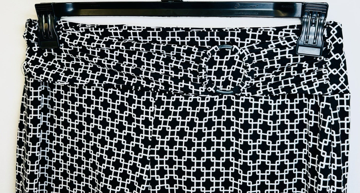 Robert Louis Stretchy Pants Black/White Geometric Size M Pull On Wide Leg