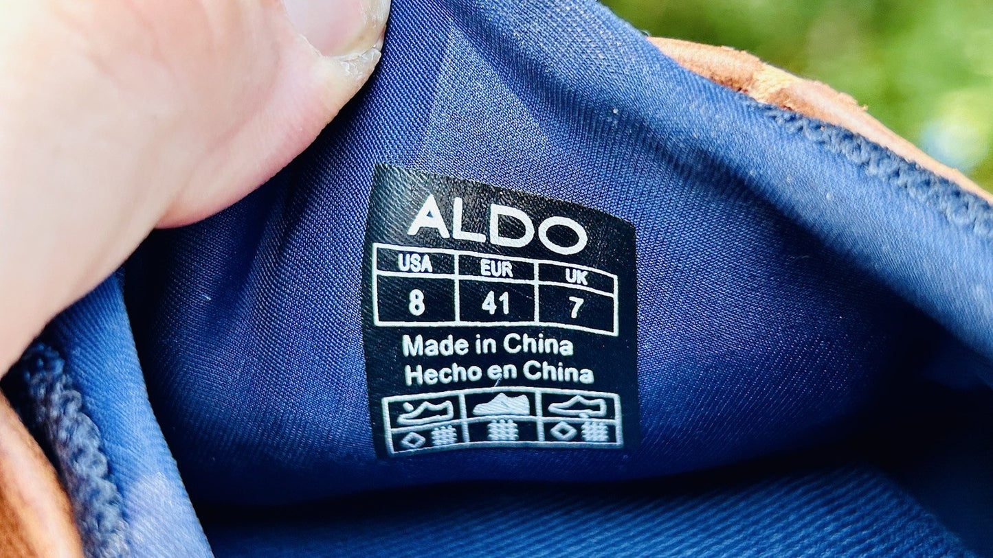 Aldo Mens Preilia Brown Blue Lace Up Low Top Round Toe Sneaker Shoes Size 8