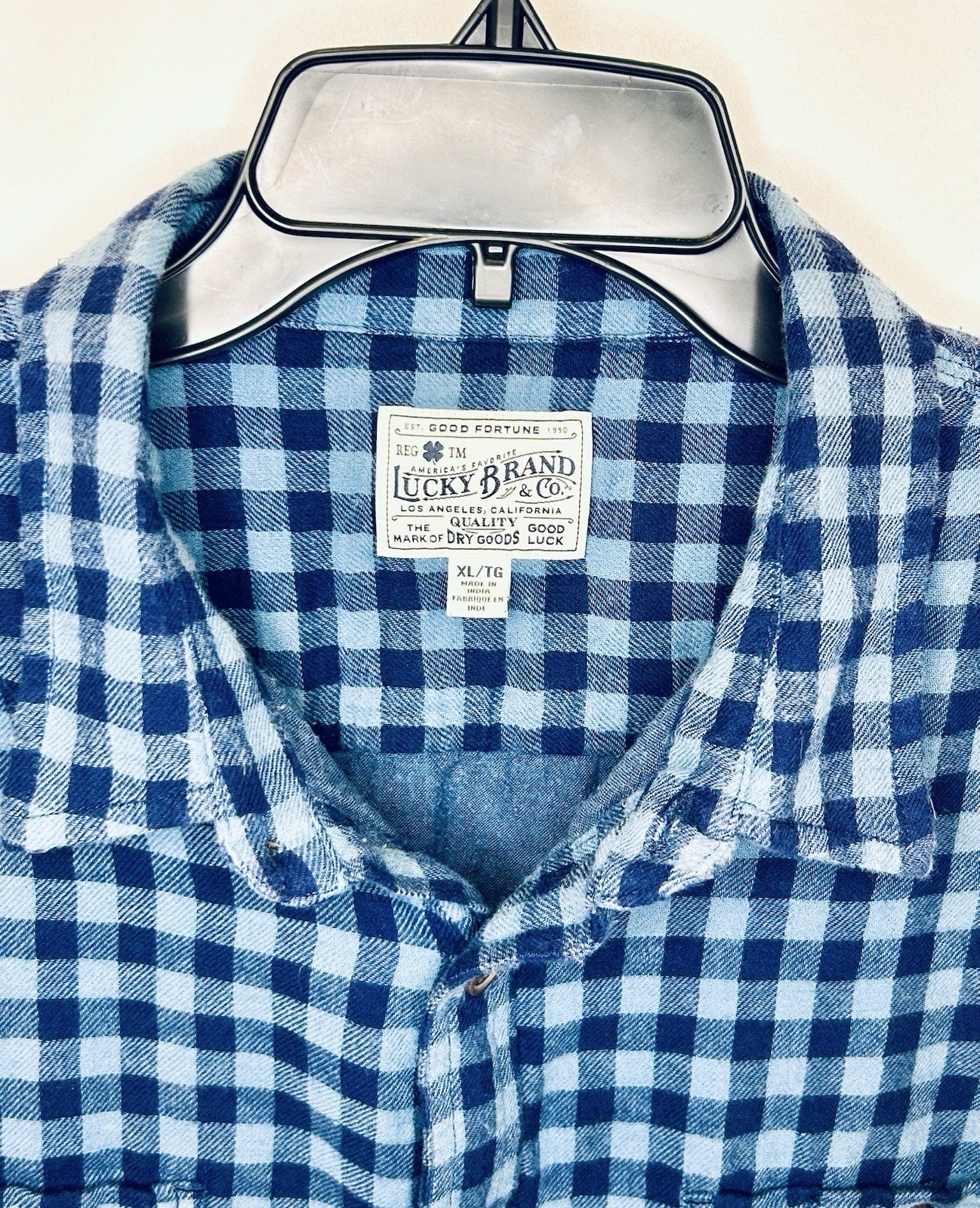 Lucky Brand Shirt Mens XL Blue Saturday Stretch Flannel Casual Lightweight