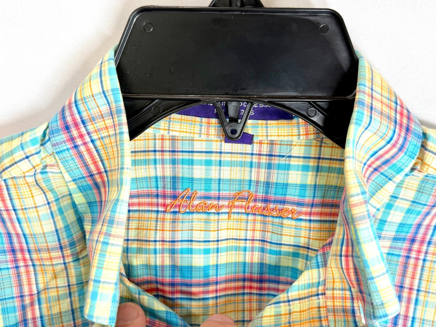 Alan Flusser Mens Small Short Sleeve Plaid Button Up Shirt Size S 100% Cotton