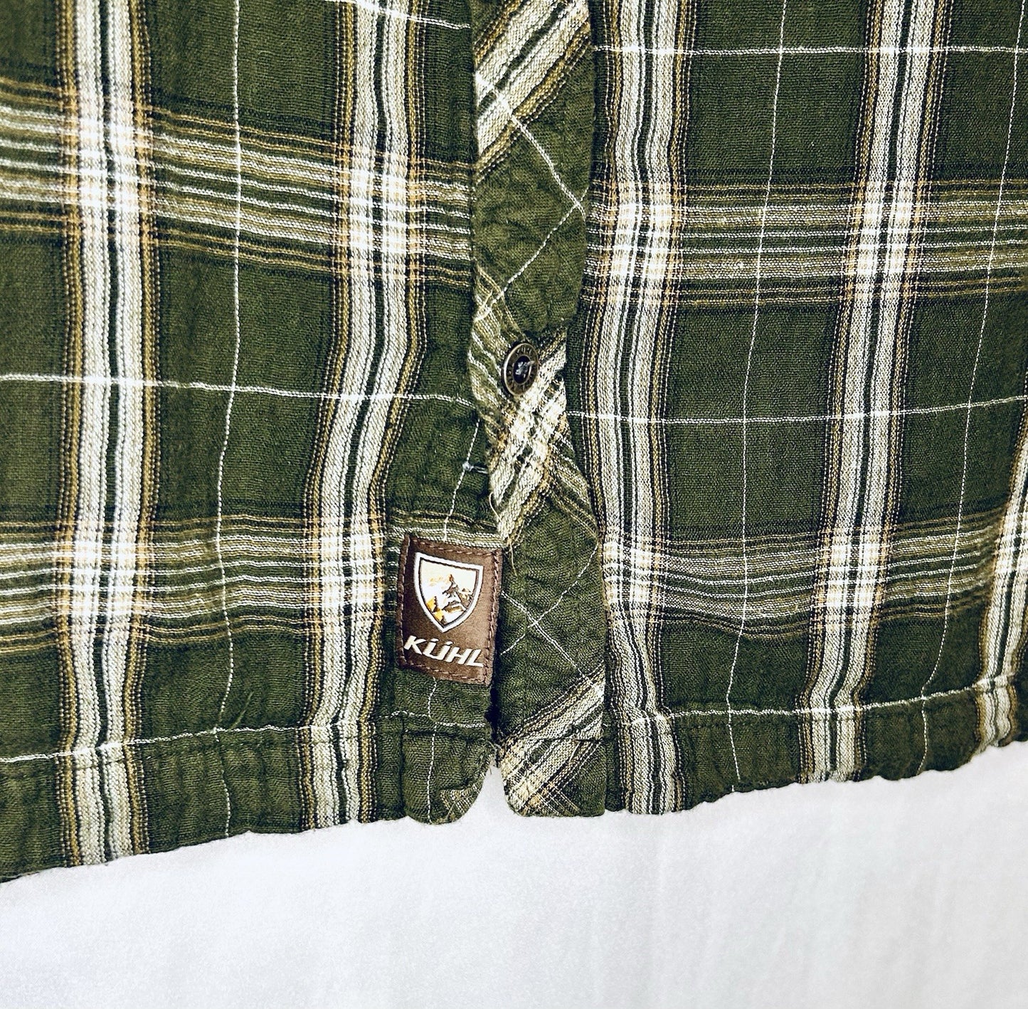 Kuhl Flannel Mens Large Beige Dillingr Plaid Hiking Outdoor Soft Long Sleeve