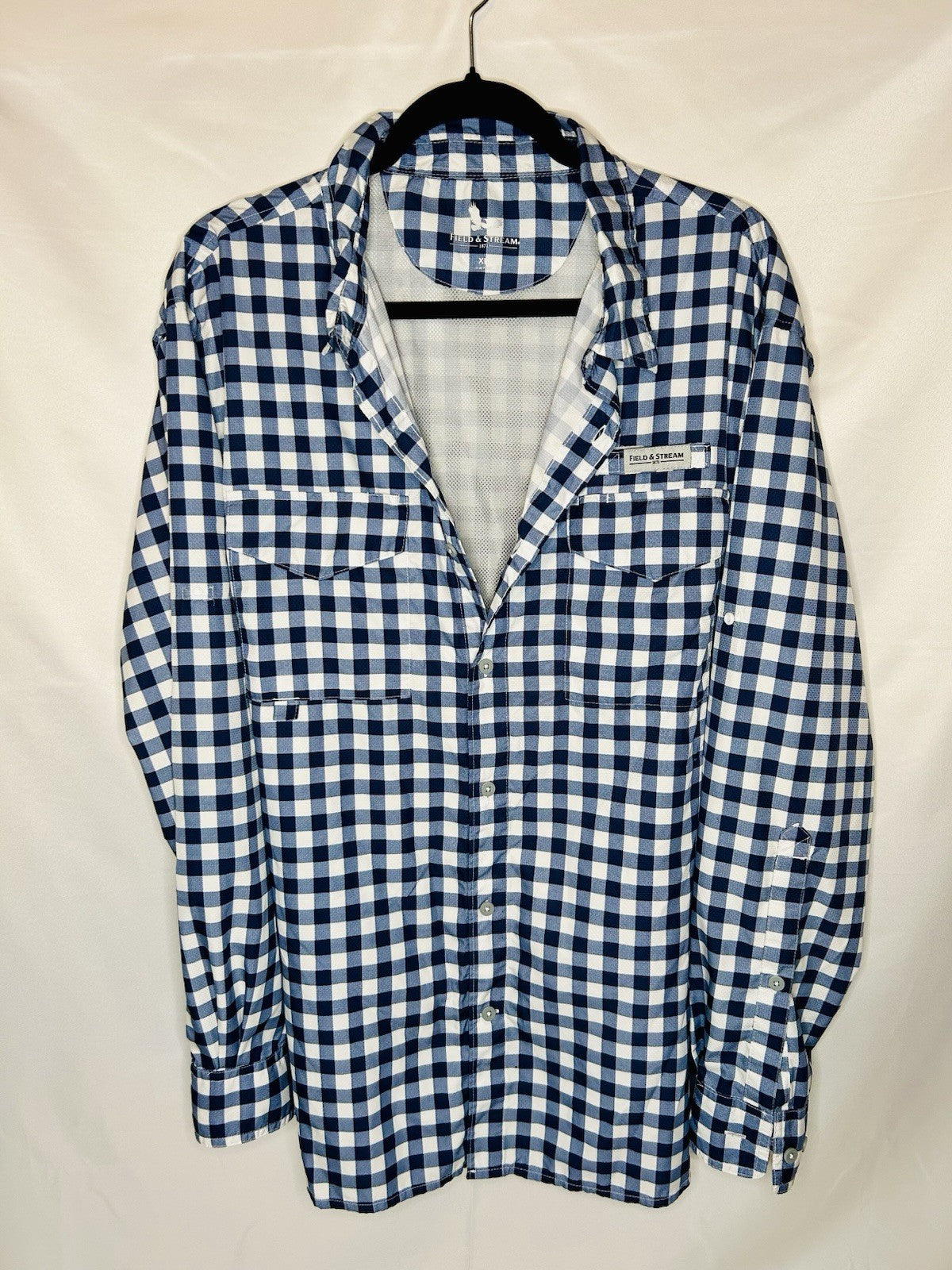 Field & Stream Men's Long Sleeve Latitude Fishing Shirt Gingham Navy/White XL