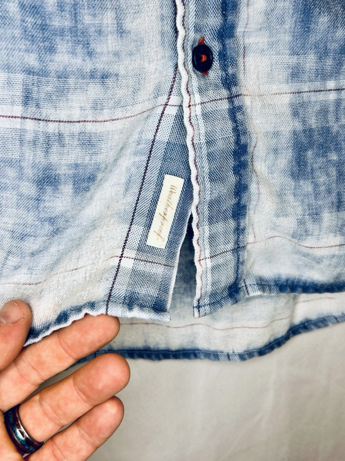 Original WeatherProof Vintage White/Blue Plaid Button Up Long Sleeve Shirt Large