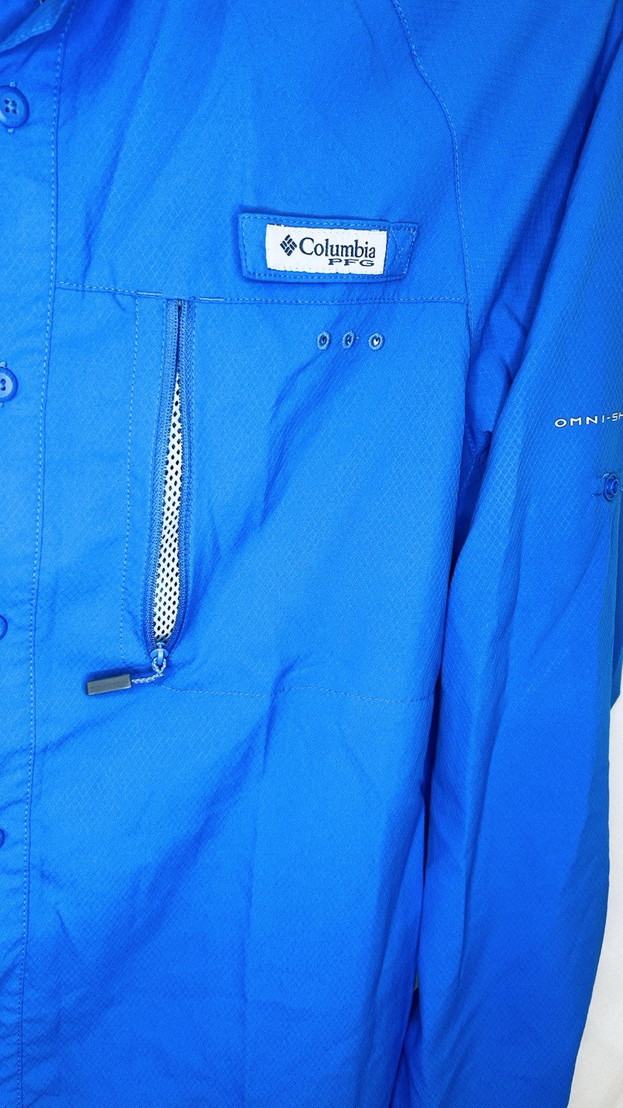 Columbia PFG Performance Fishing Shirt Small Omni-Shade L/S Button Up Blue