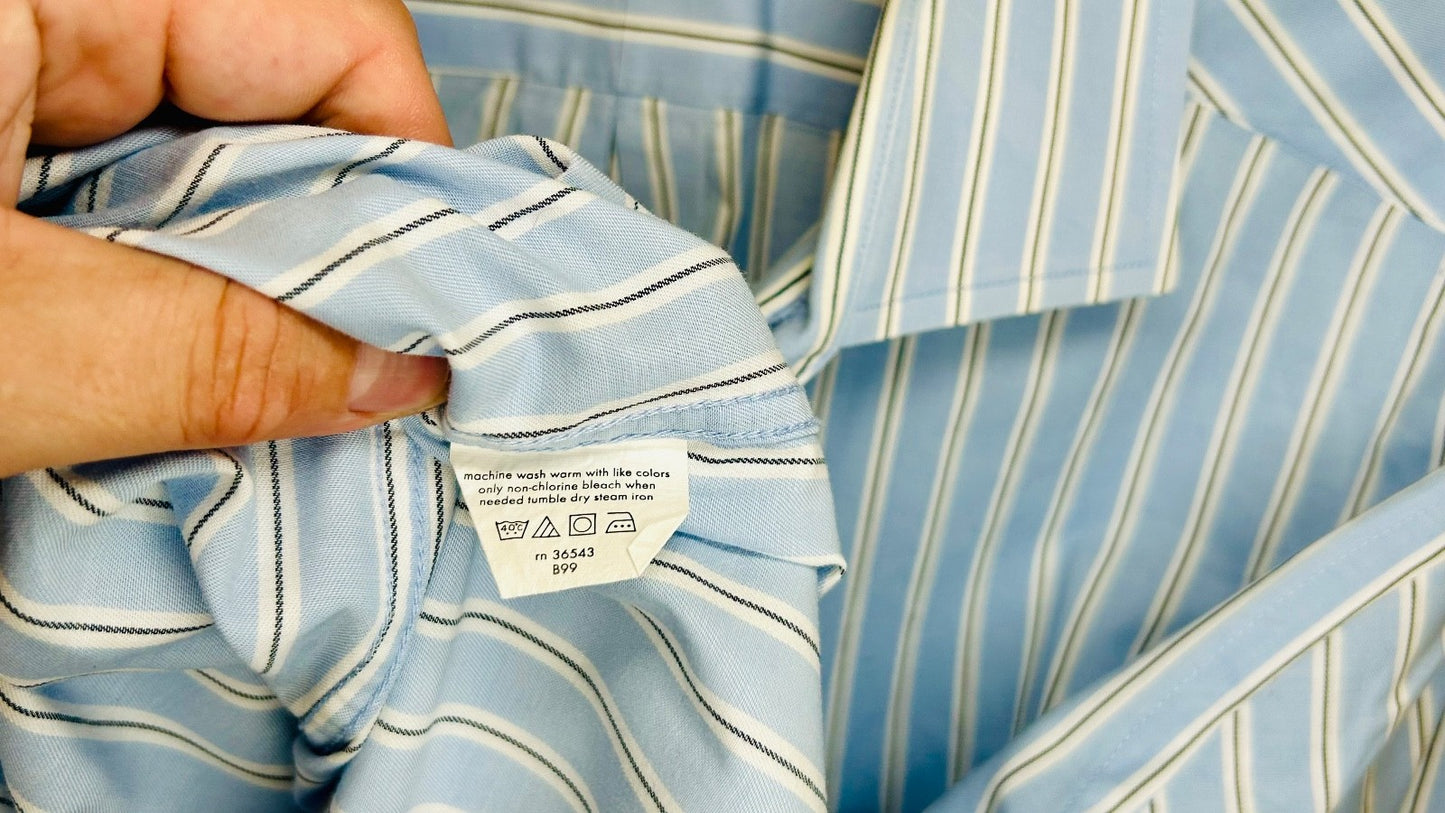 Michael Kors Shirt Mens Dress Shirt Regular Blue White Striped SZ 17 1/2