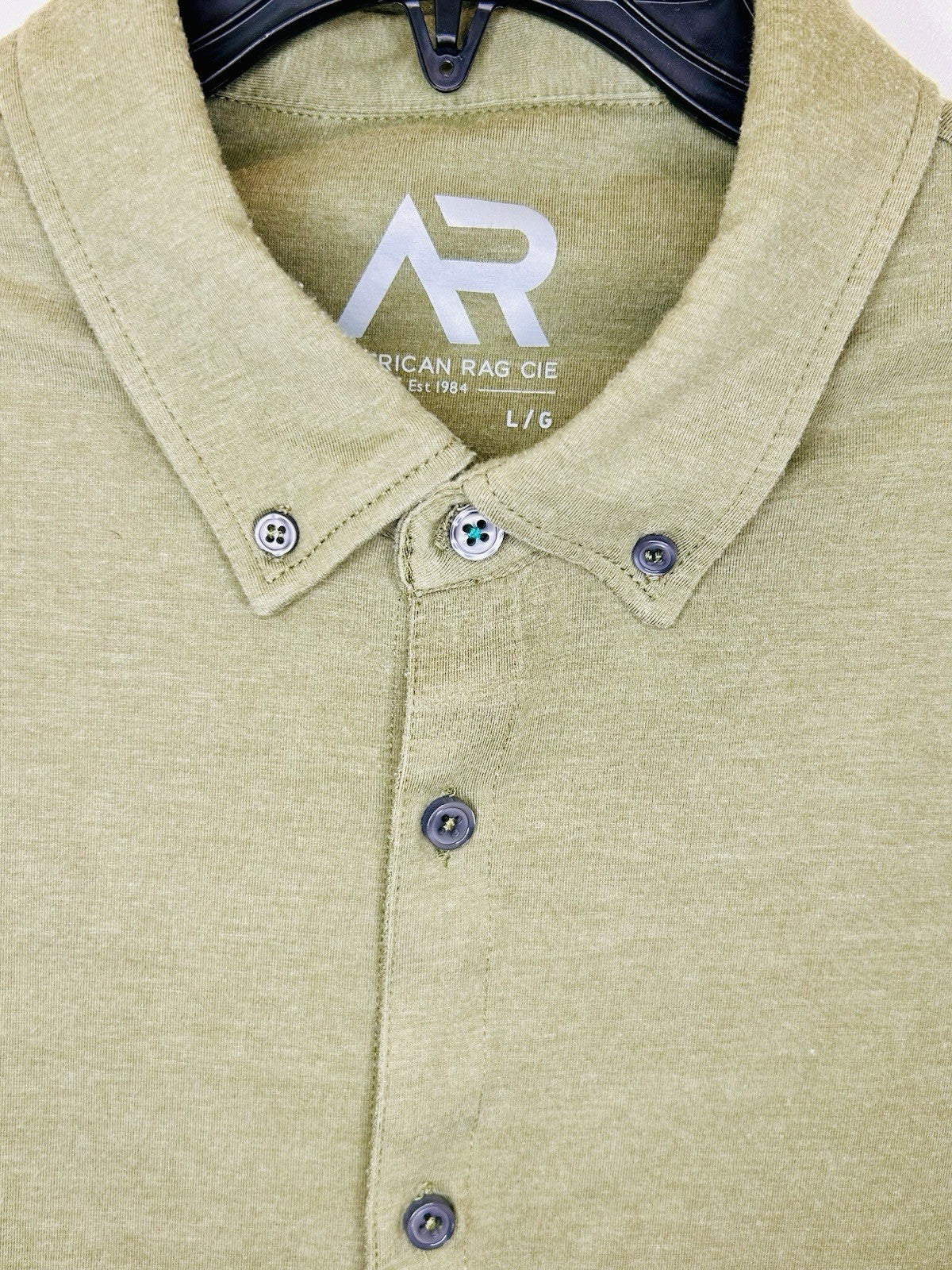 American Rag Mens Shirt Short Sleeve Snap Button Up Military Collar Green Sz L