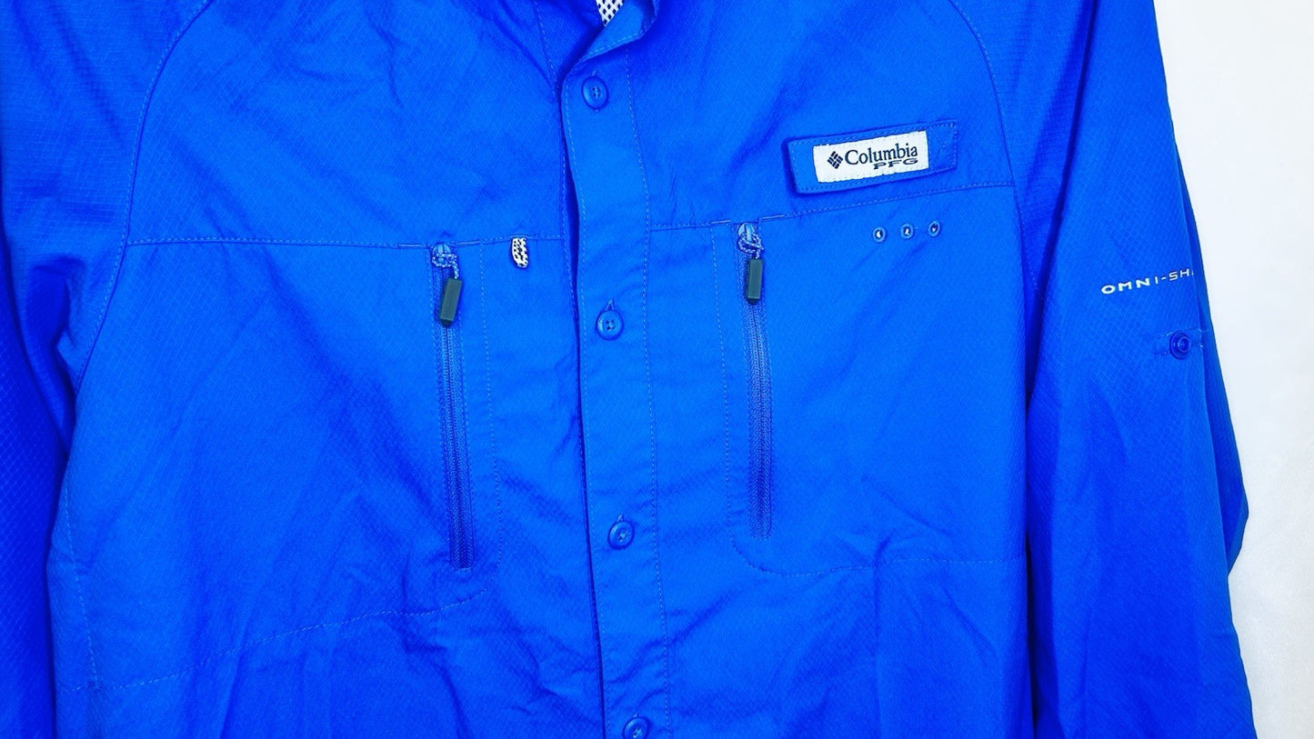 Columbia PFG Performance Fishing Shirt Small Omni-Shade L/S Button Up Blue
