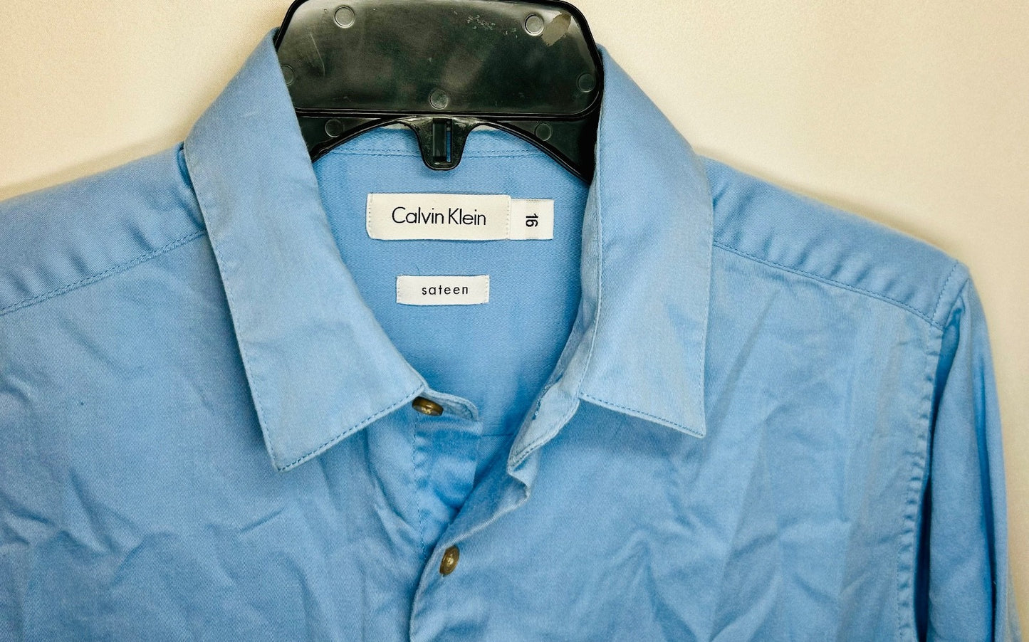 Calvin Klein Boys' Sateen Long Sleeve Slim Fit Dress Shirt Blue Size 16