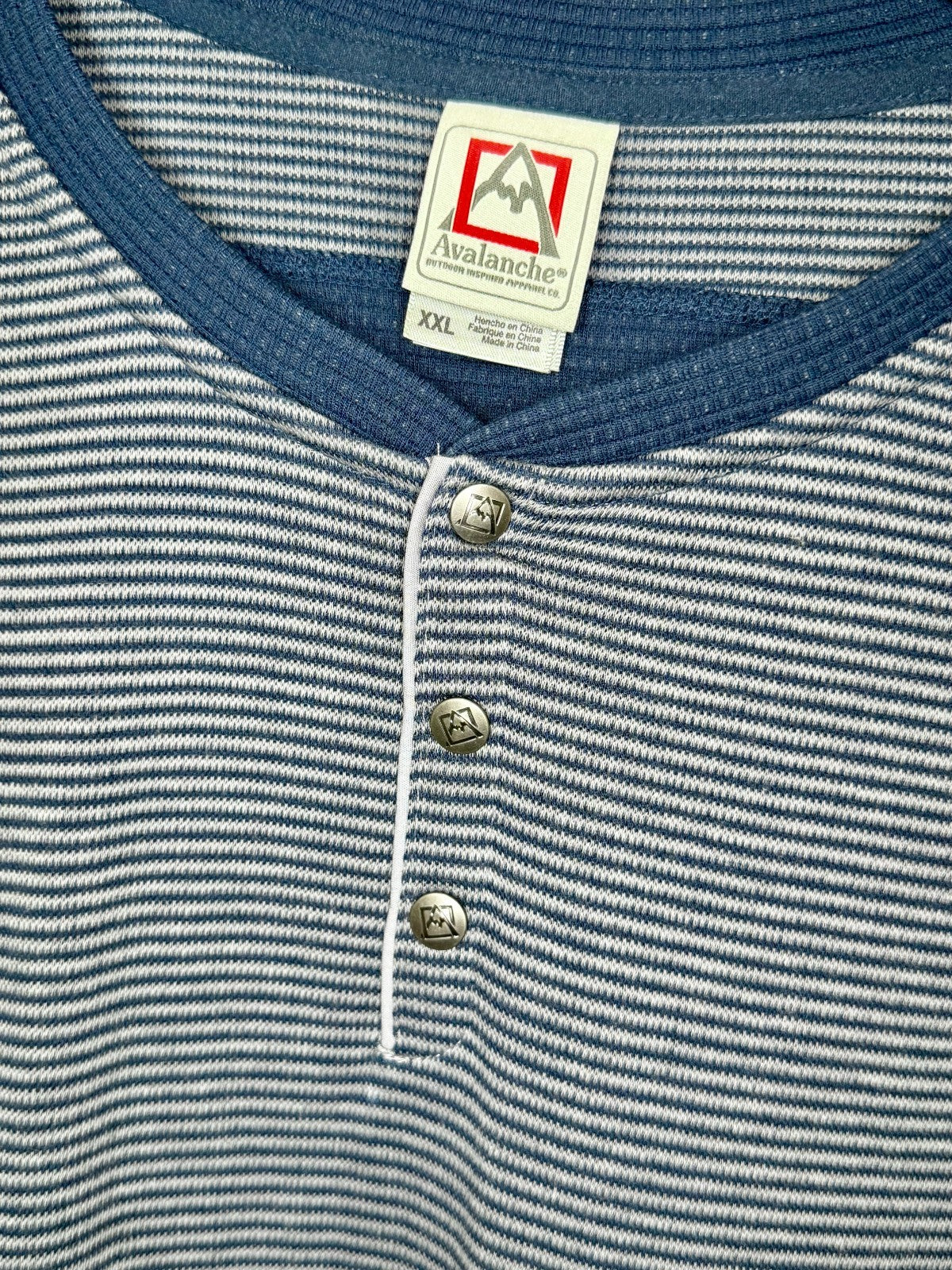 Avalanche Mens XXL Henley Shirt Long Sleeve Waffle Textured Stripe Blue White