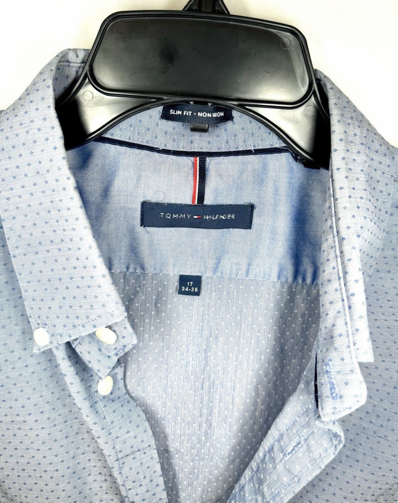 Men's Tommy Hilfiger Button Down Shirt size 17 Slim Fit 32/33 Long Sleeve Blue