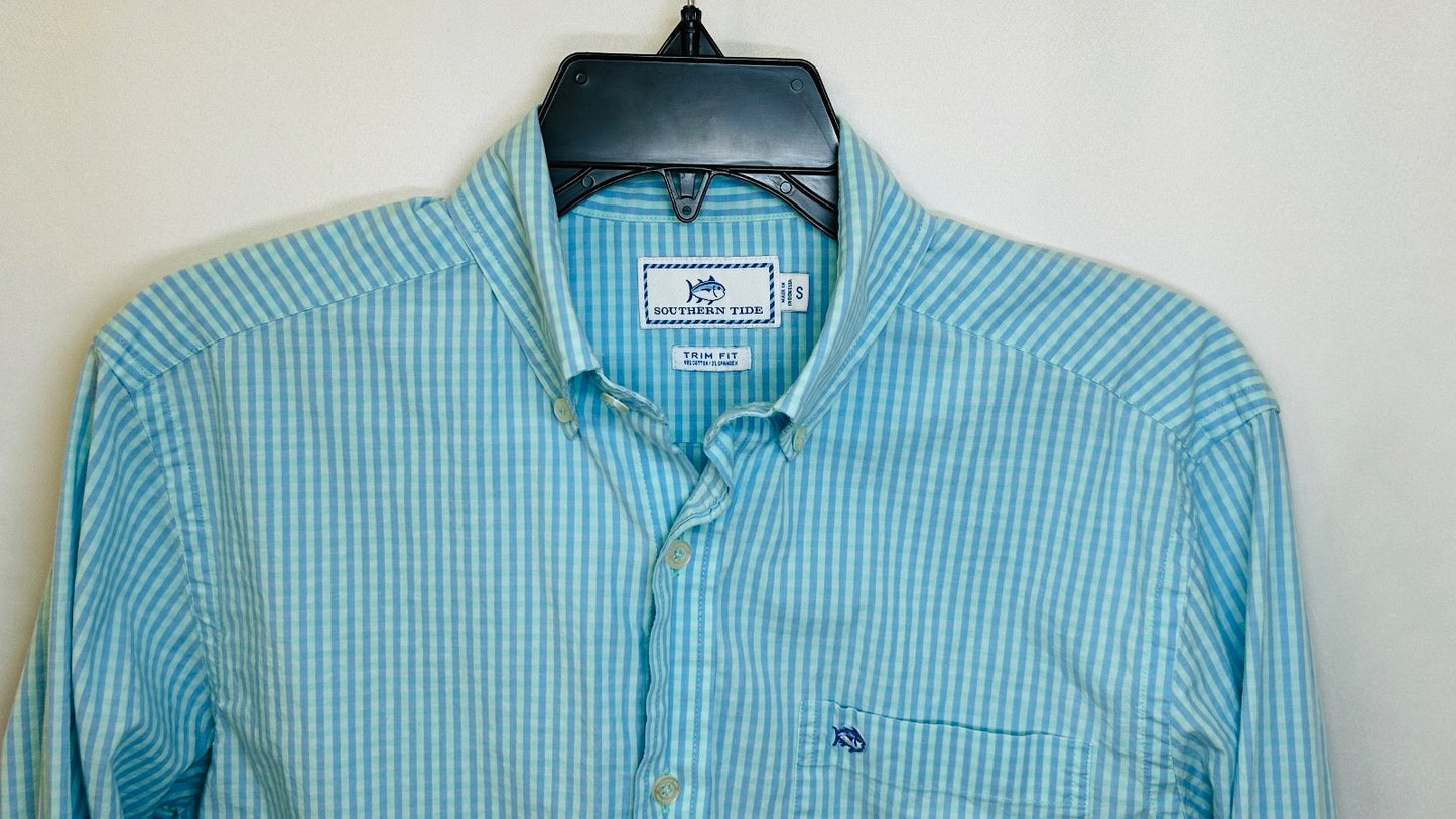 Southern Tide Camana Bay Gingham Sport Shirt - Offshore Green Mens S Stretch