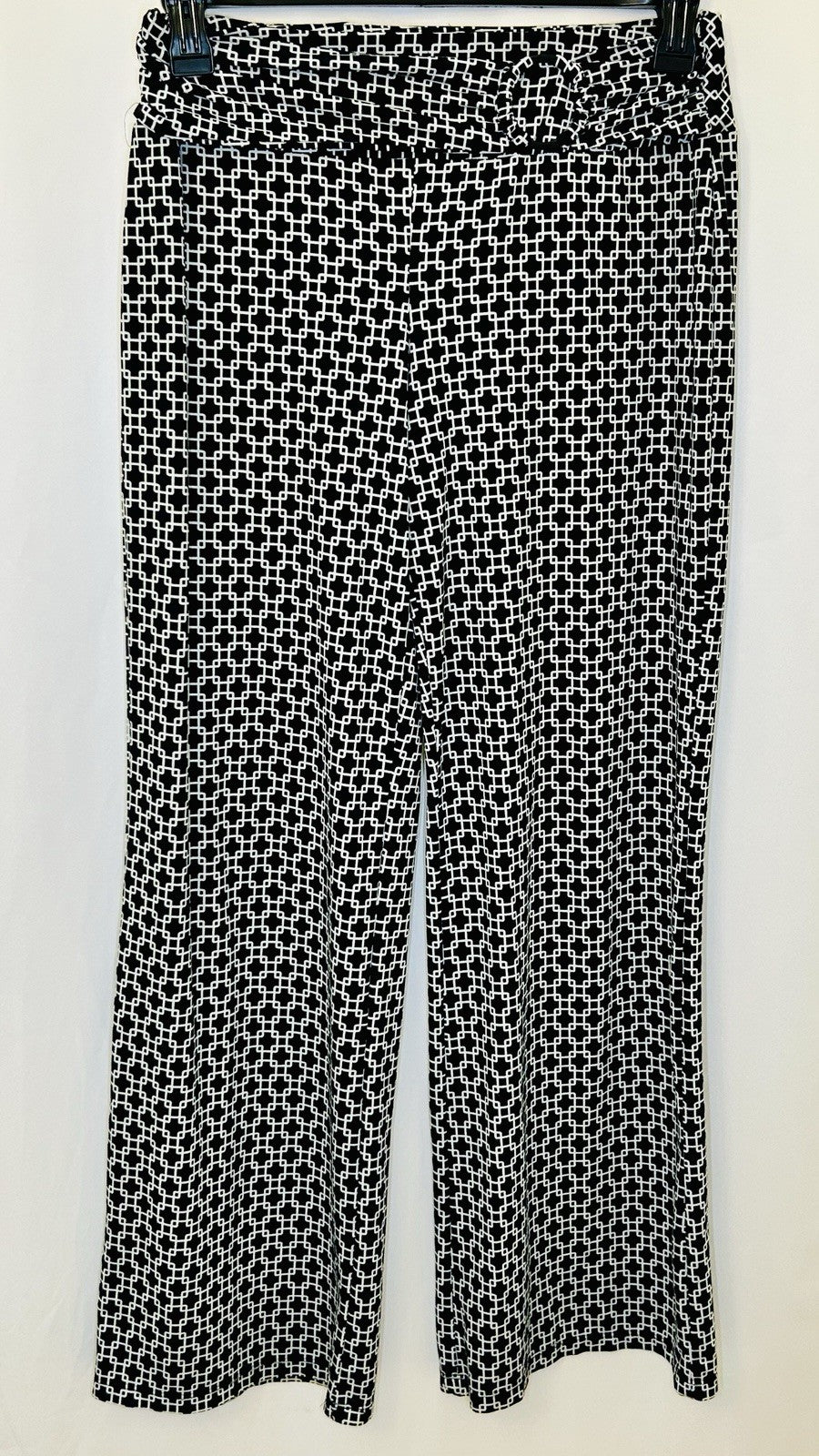 Robert Louis Stretchy Pants Black/White Geometric Size M Pull On Wide Leg