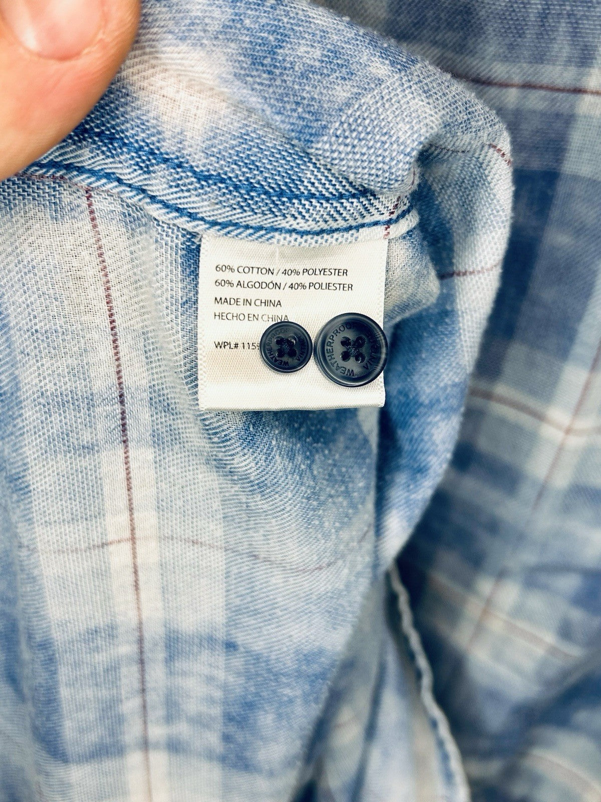 Original WeatherProof Vintage White/Blue Plaid Button Up Long Sleeve Shirt Large