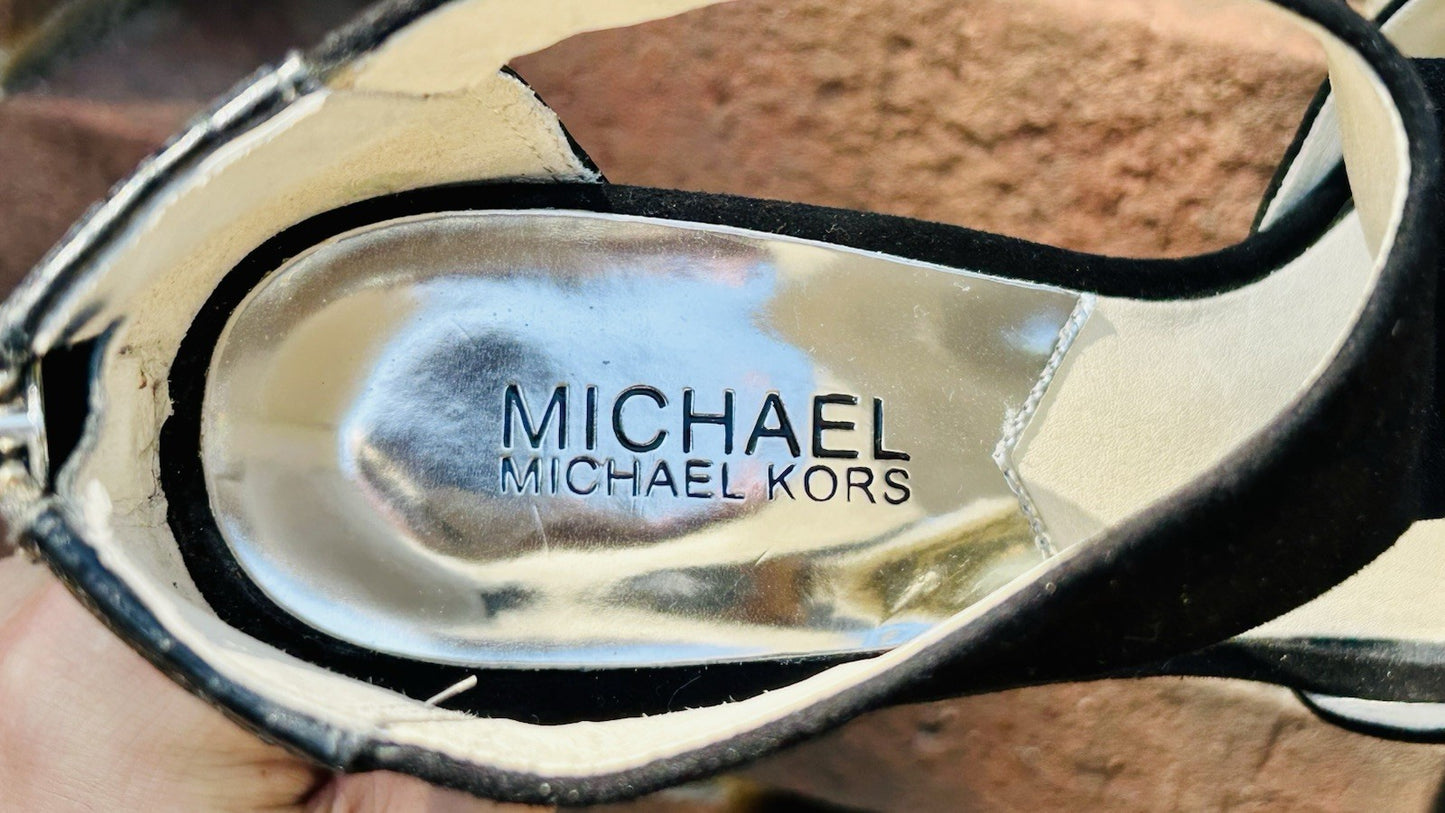 Michael Kors Women's Leighton Open Toe Suede Sandal Graphite Size 7 M