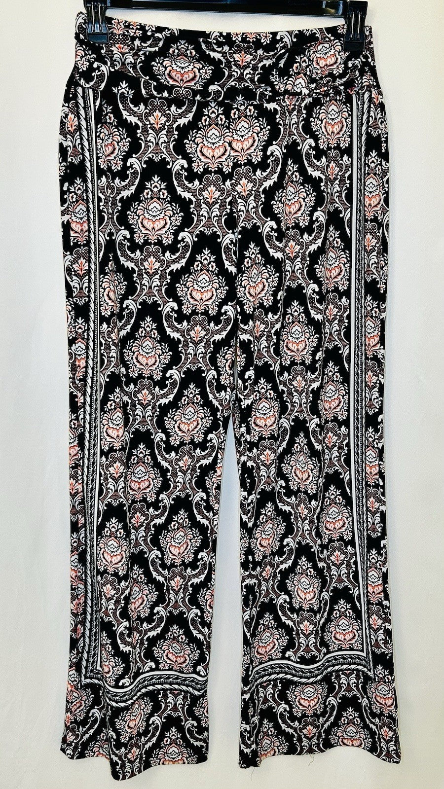 Robert Louis Stretchy Pants Black/Red Geometric Size M Pull On Wide Leg