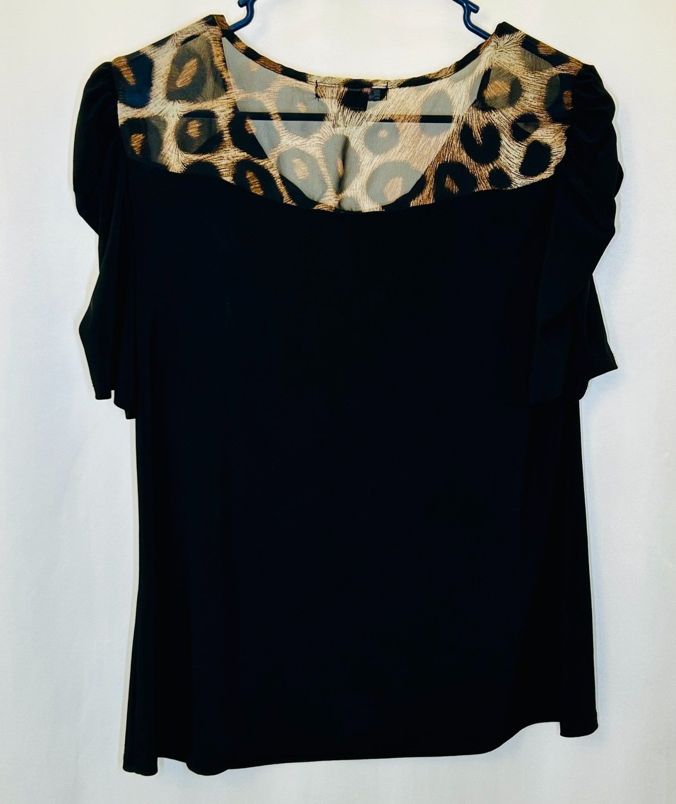 Adele & May Black Leopard Bow Tie Jersey Knit Blouse Top Large
