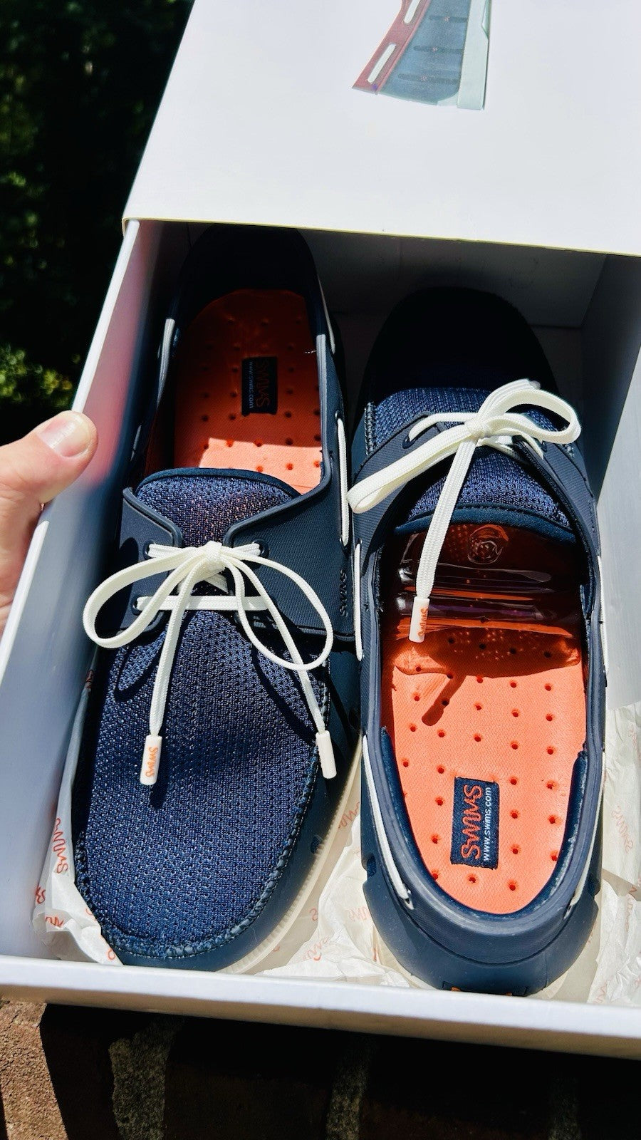 NIB SWIMS Men's Size 12 Boat Loafers Laced Waterproof Washable Shoes Blue/White