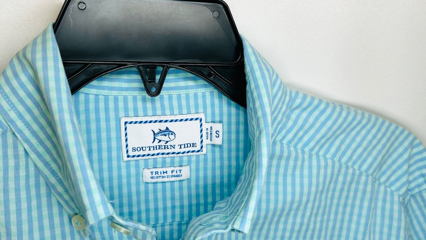Southern Tide Camana Bay Gingham Sport Shirt - Offshore Green Mens S Stretch