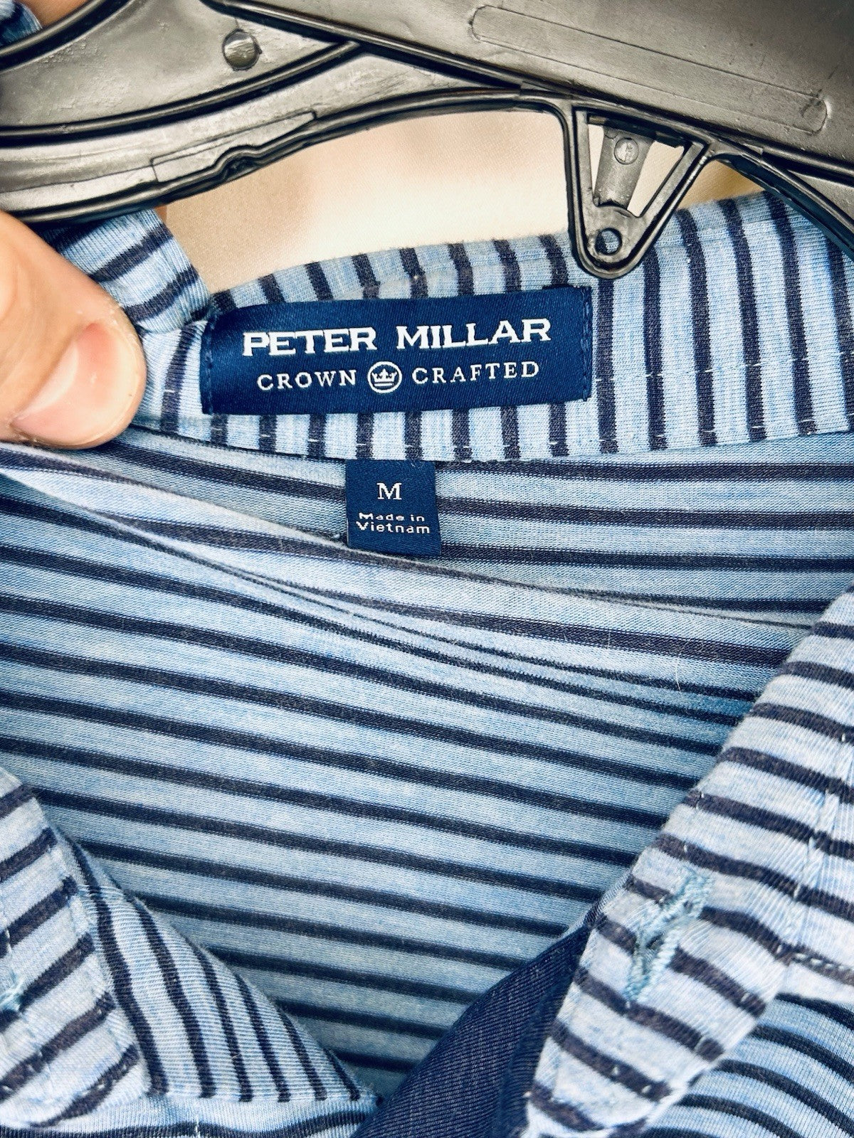 Peter Millar Crown Crafted Mens M Blue Striped Golf Polo Performance | New $120