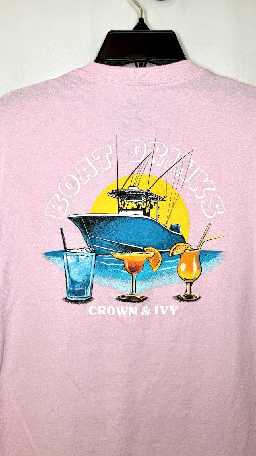 Crown & Ivy Women's Graphic Tee “Boat Drinks” Mauve Color Size Medium