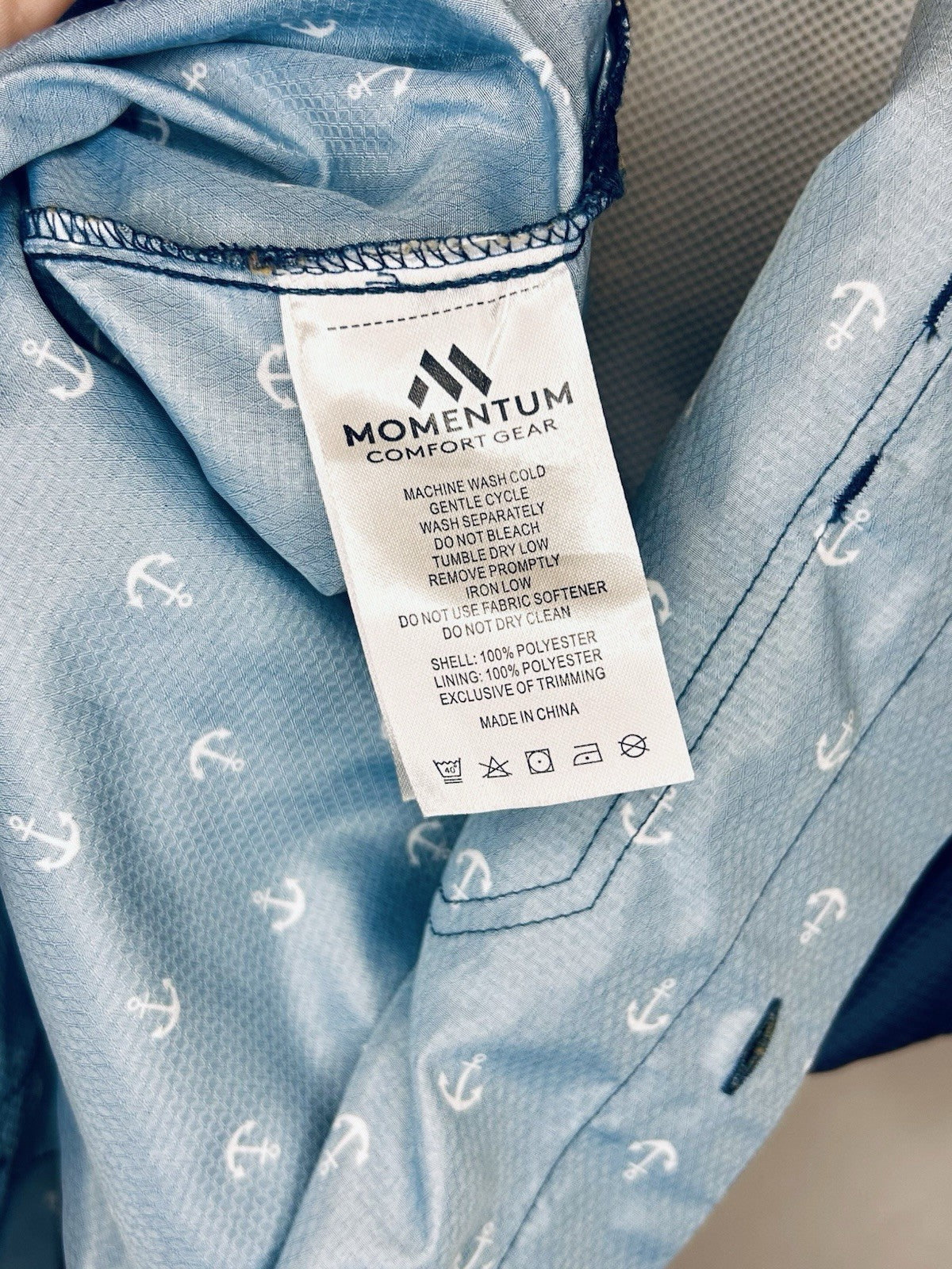 Momentum Comfort Gear Anchor Short Buttoup Shirt UPF 50 Fishing Men’s Large