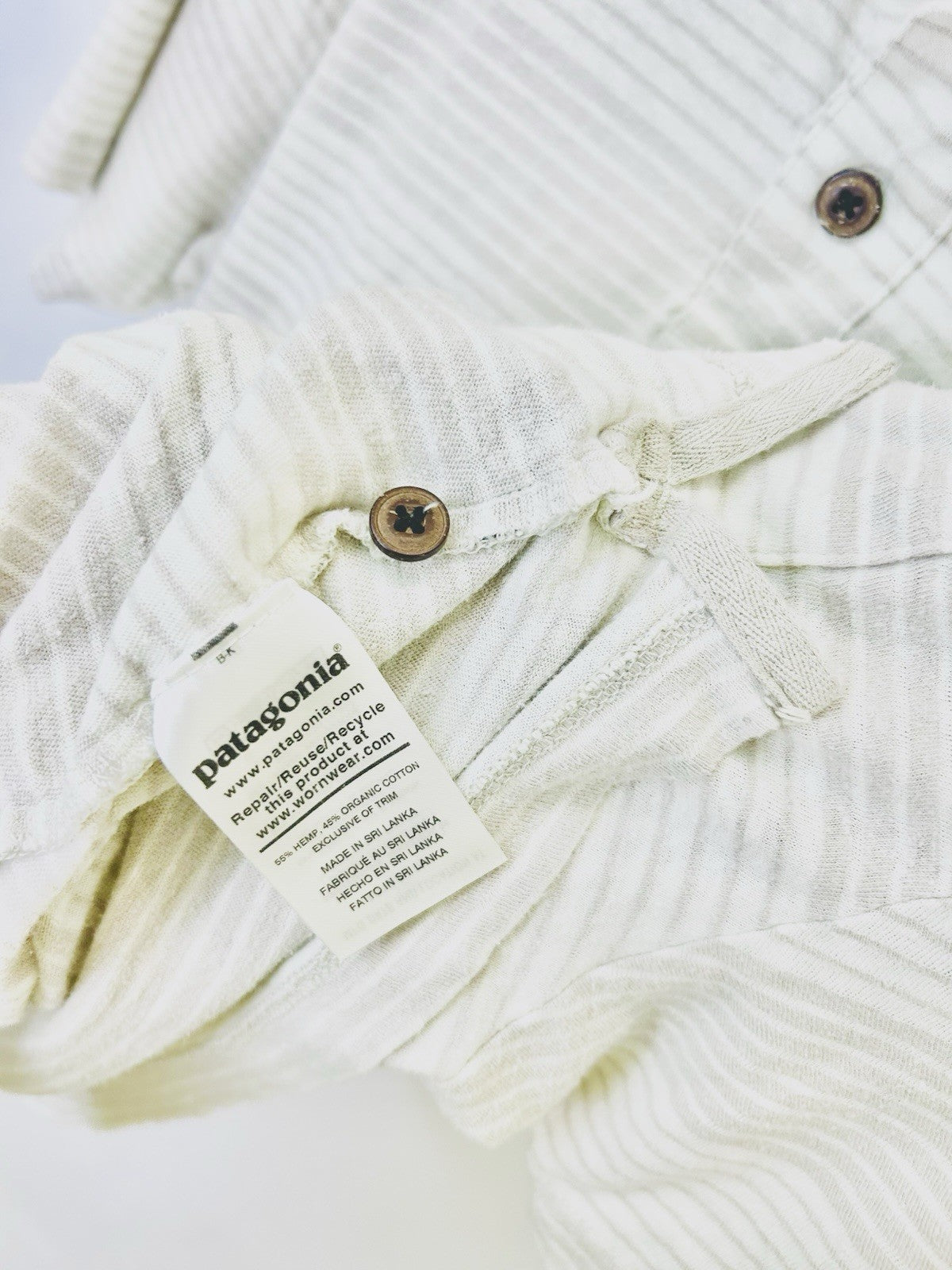 Patagonia Mens Large Trail Harbor Beige Striped Hemp Cotton Golf Polo Shirt