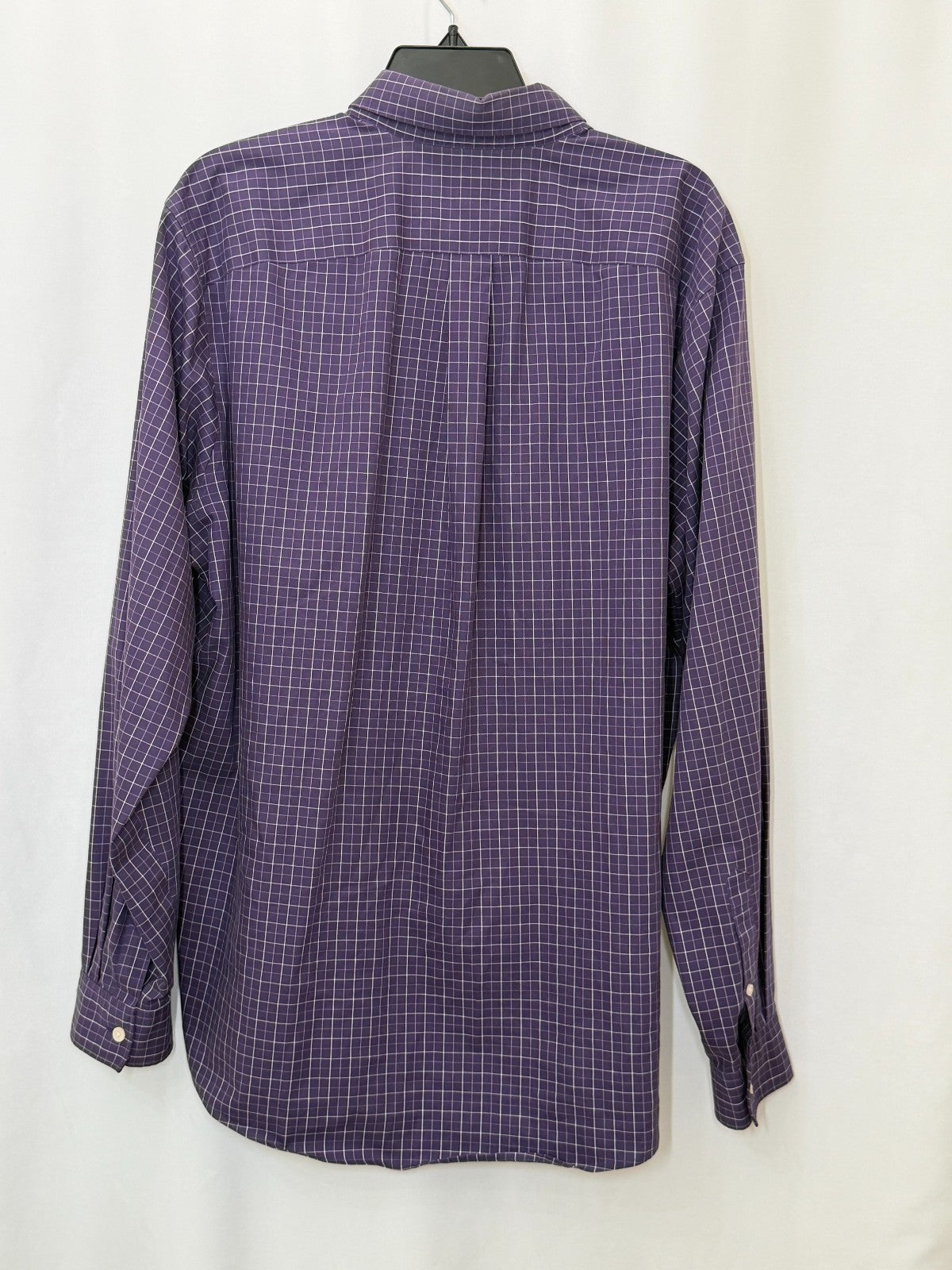 Eddie Bauer Mens Shirt XL Purple Windowpane Grid Wrinkle Resistant Relaxed Fit