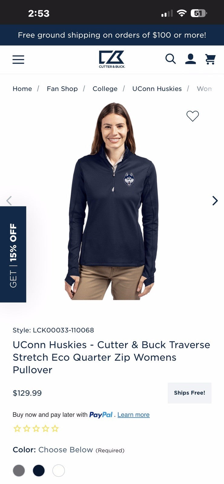 Cutter & Buck Traverse Stretch Eco 1/4 Zip Womens Pullover /$129 New / Navy / XL