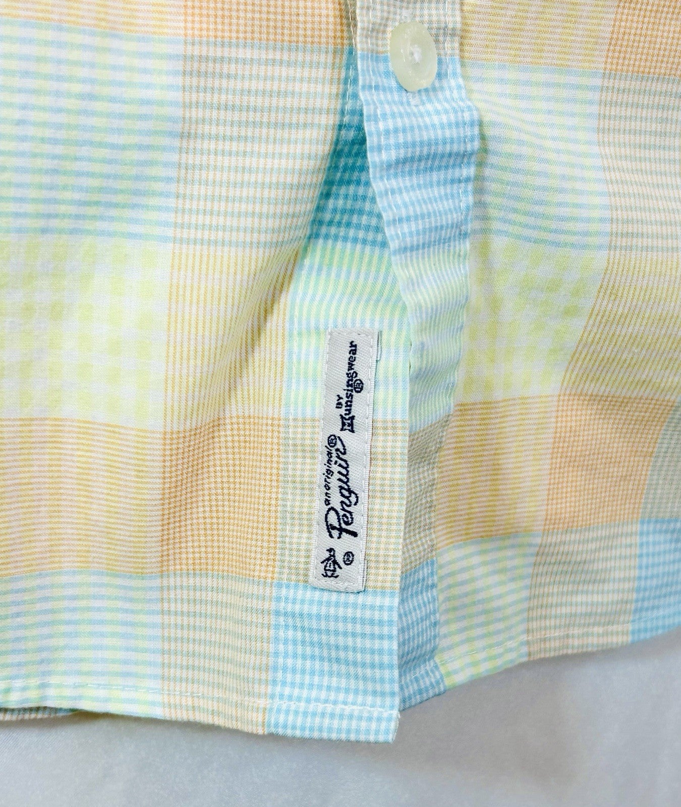 Men's PENGUIN Multicolored Plaid Cotton Short Sleeve Button Up Shirt Size Large