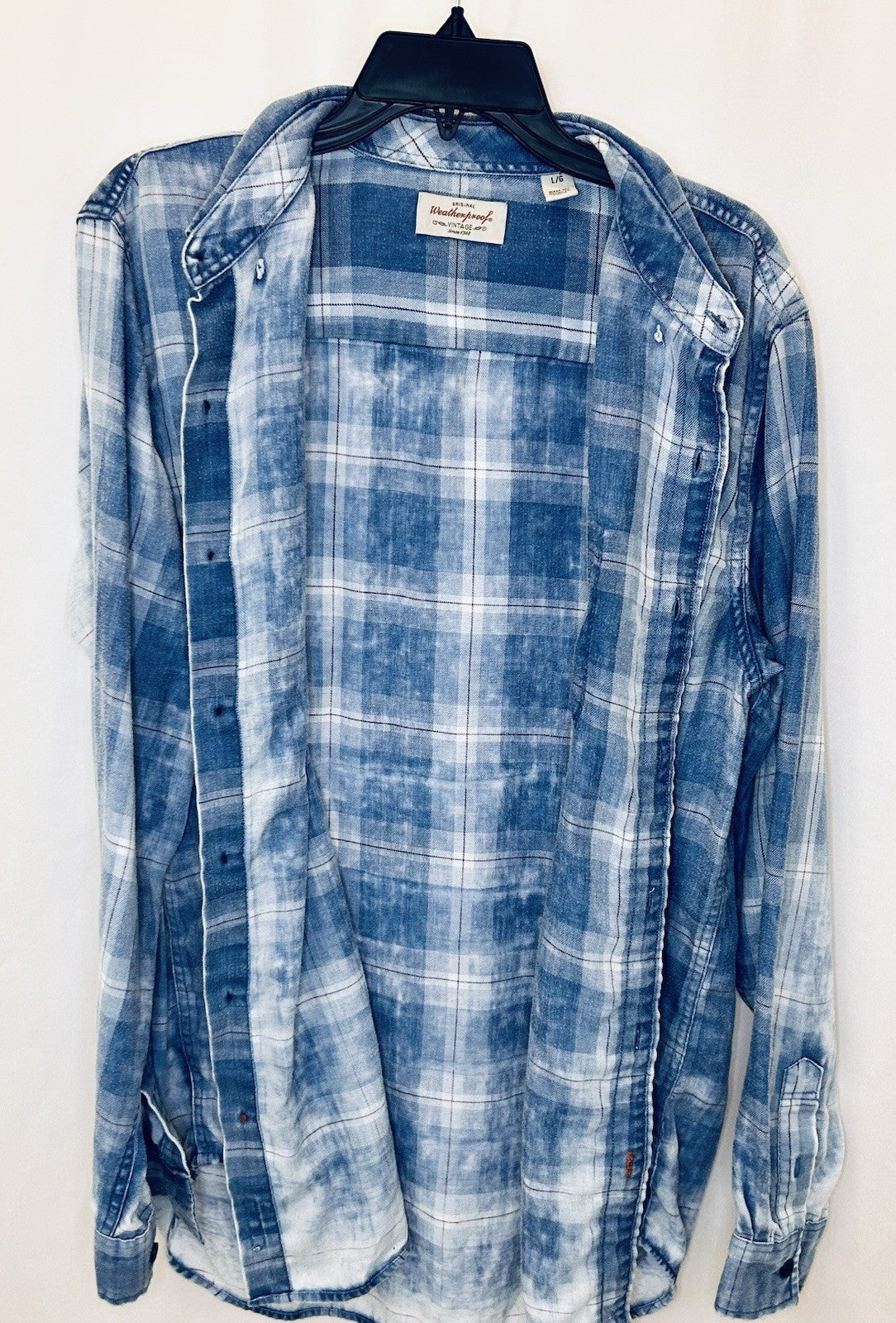Original WeatherProof Vintage White/Blue Plaid Button Up Long Sleeve Shirt Large