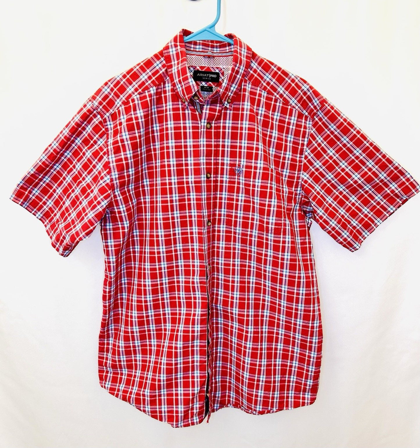 Ariat Pro Series Shirt Mens M Red Check Western Cowboy Short Sleeve Button Down