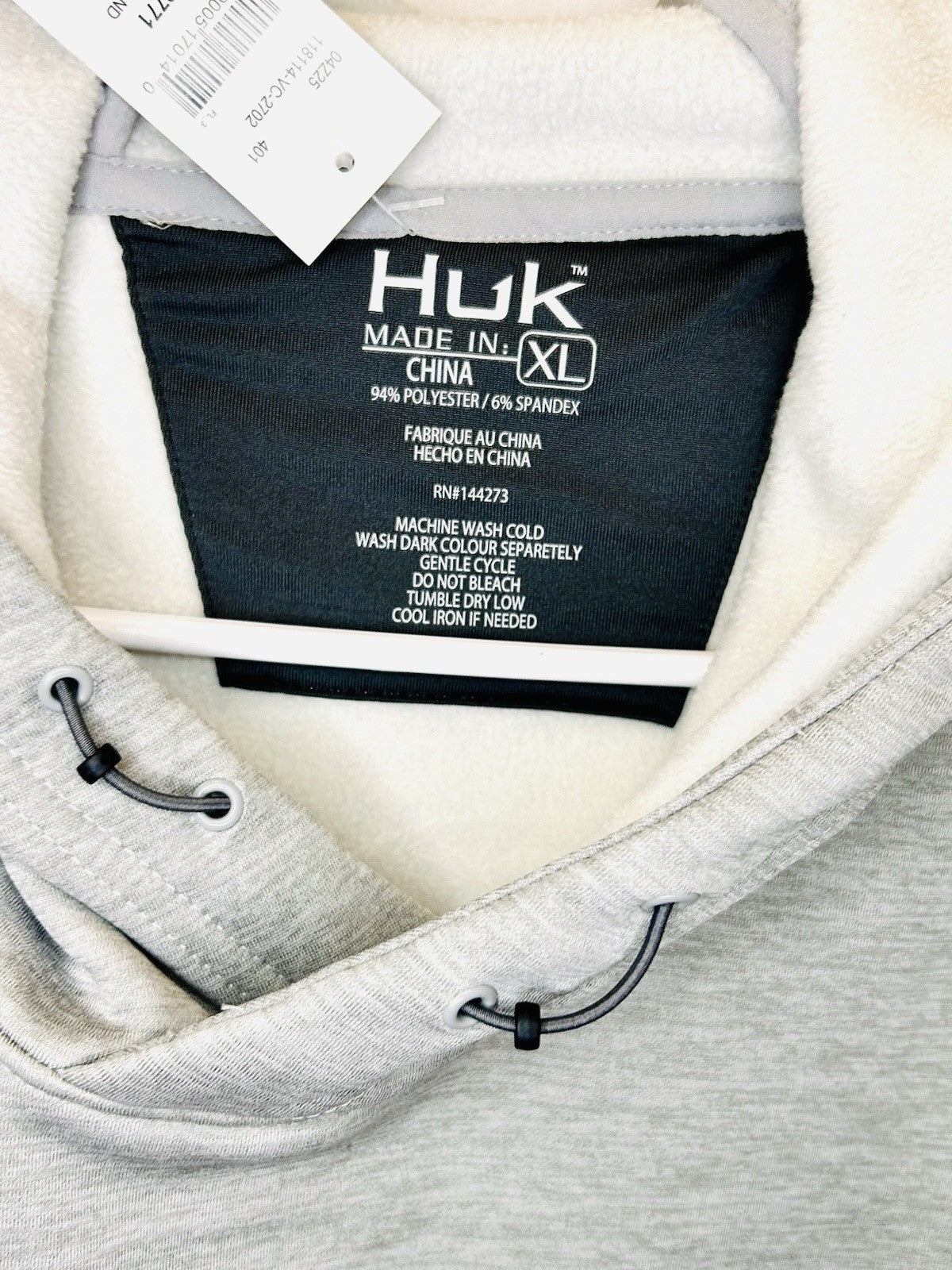 NWT Huk Coldfront+ Performance Logo Hoodie Men’s XL Grey/Light Blue Logo